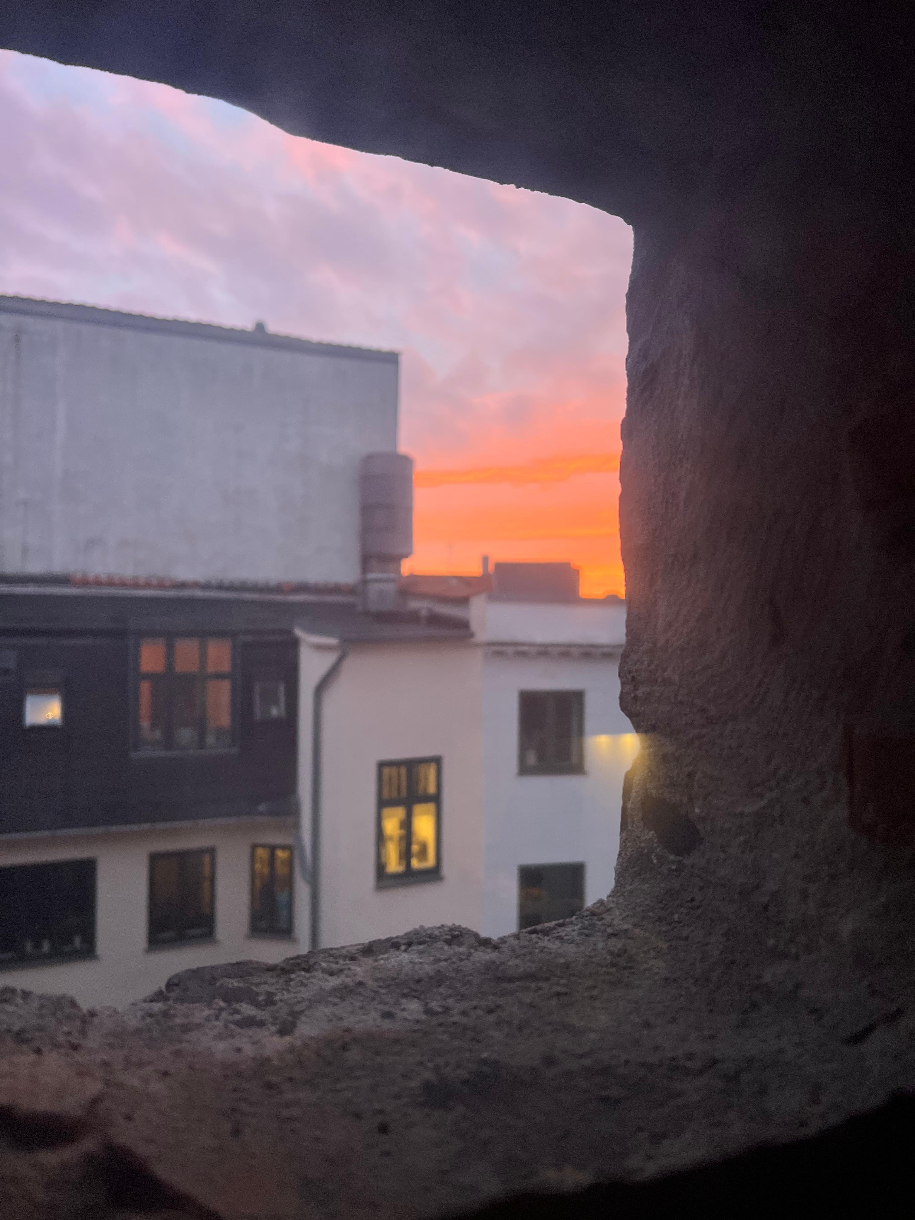 Sunset view from tiny windoe