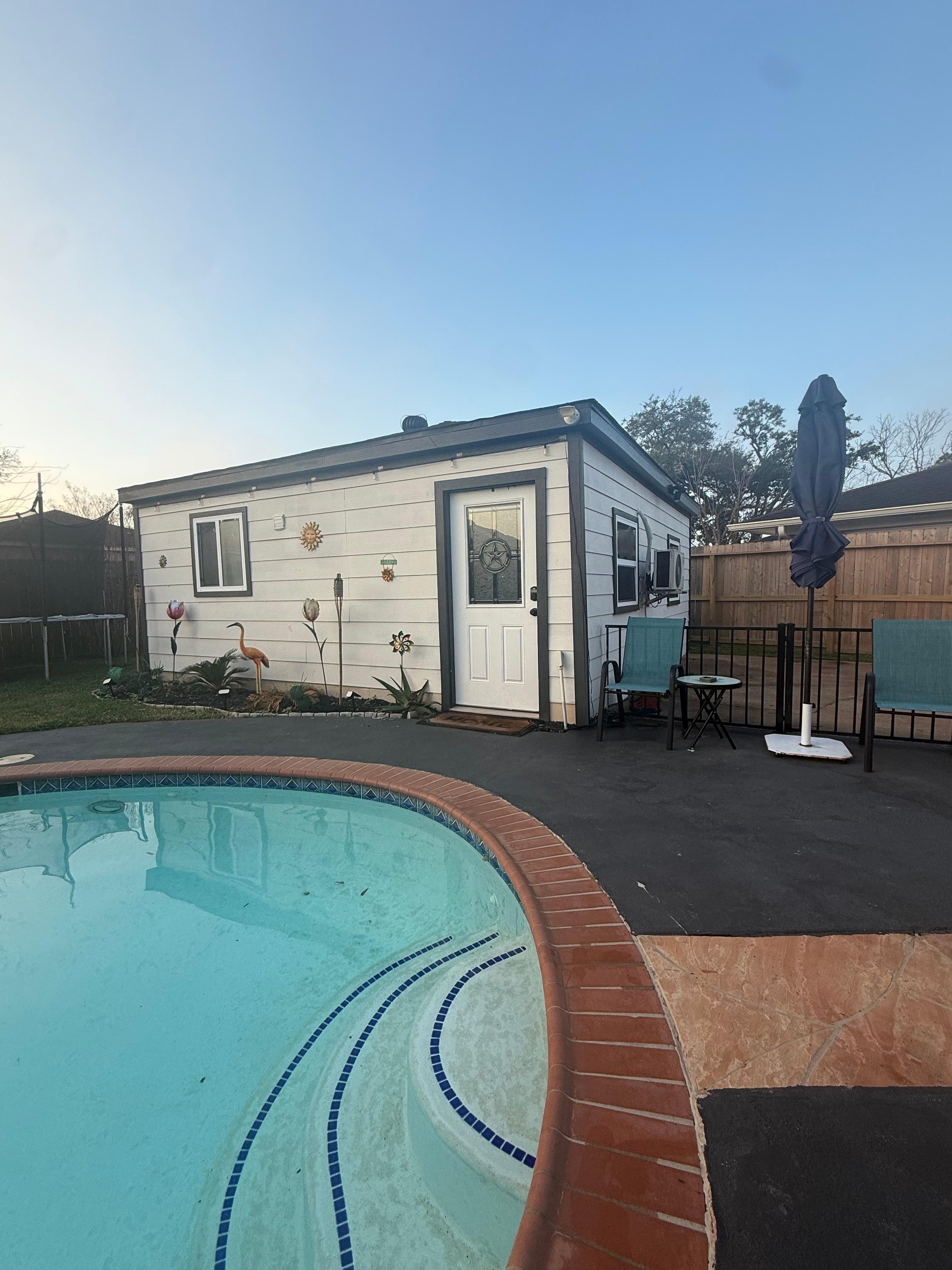 Pool is not heated but it was warm enough if you stay moving. 