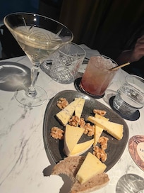 drinks and cheese plate