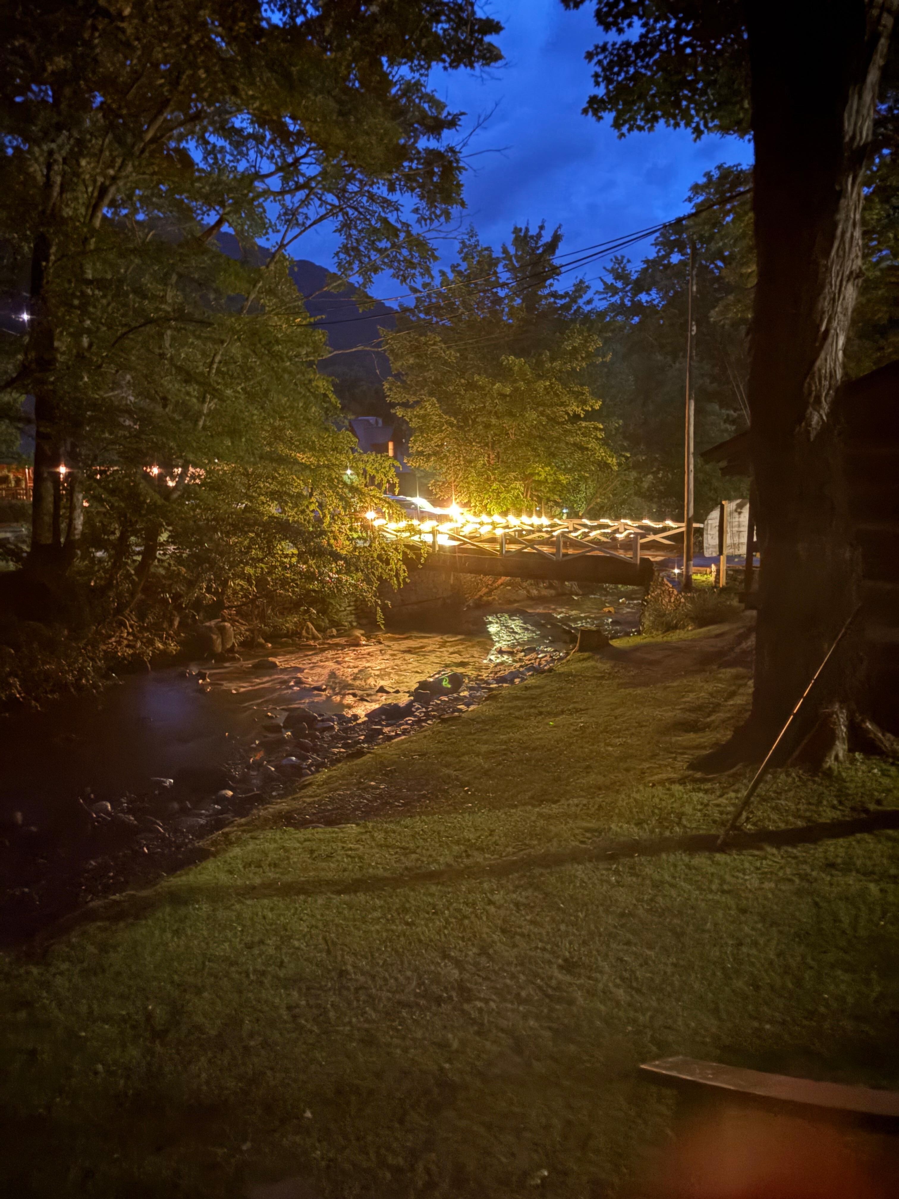 Lights on the bridge crossing the creek at night❤️
