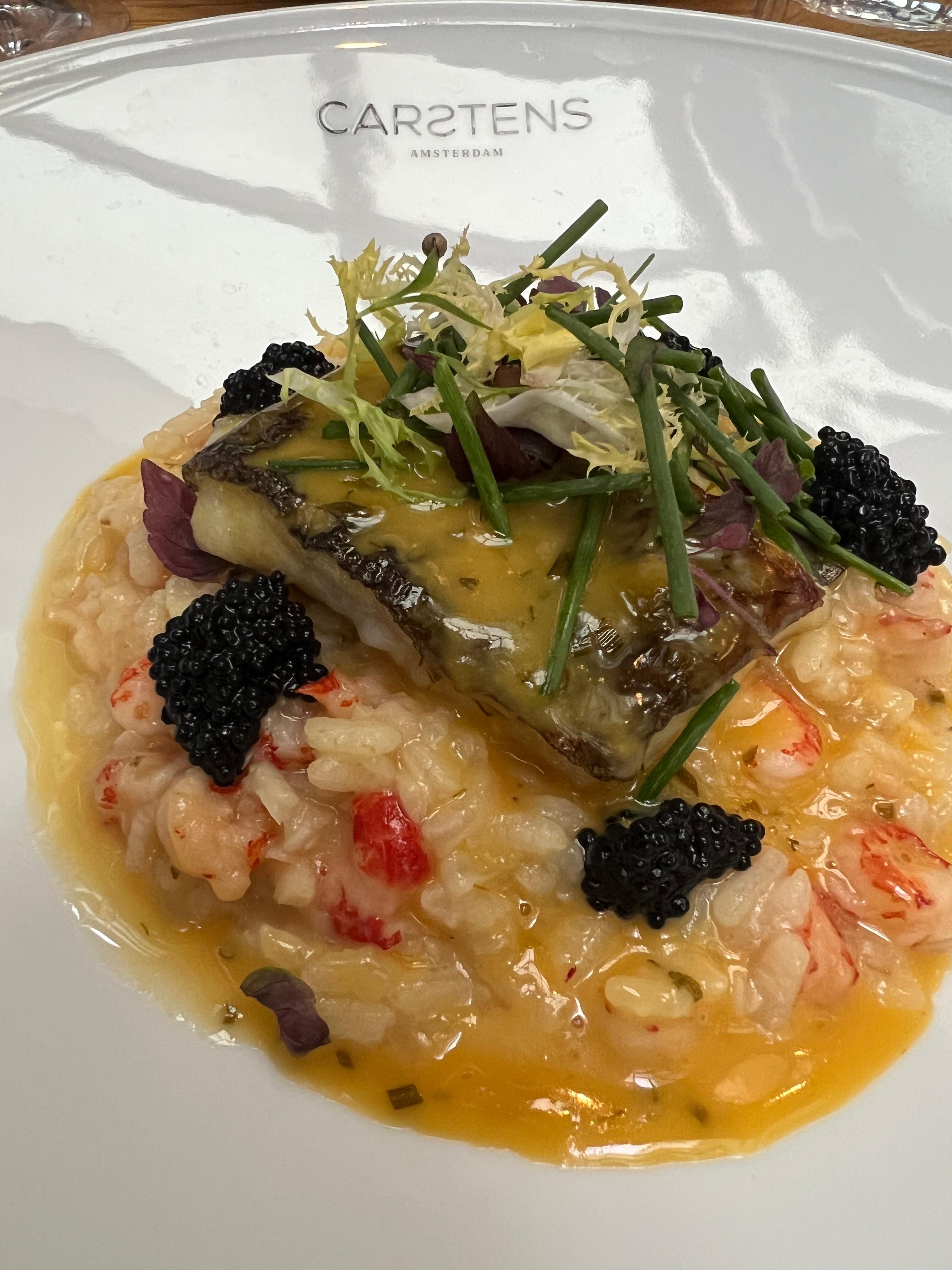 Seabass with shrimp risotto 