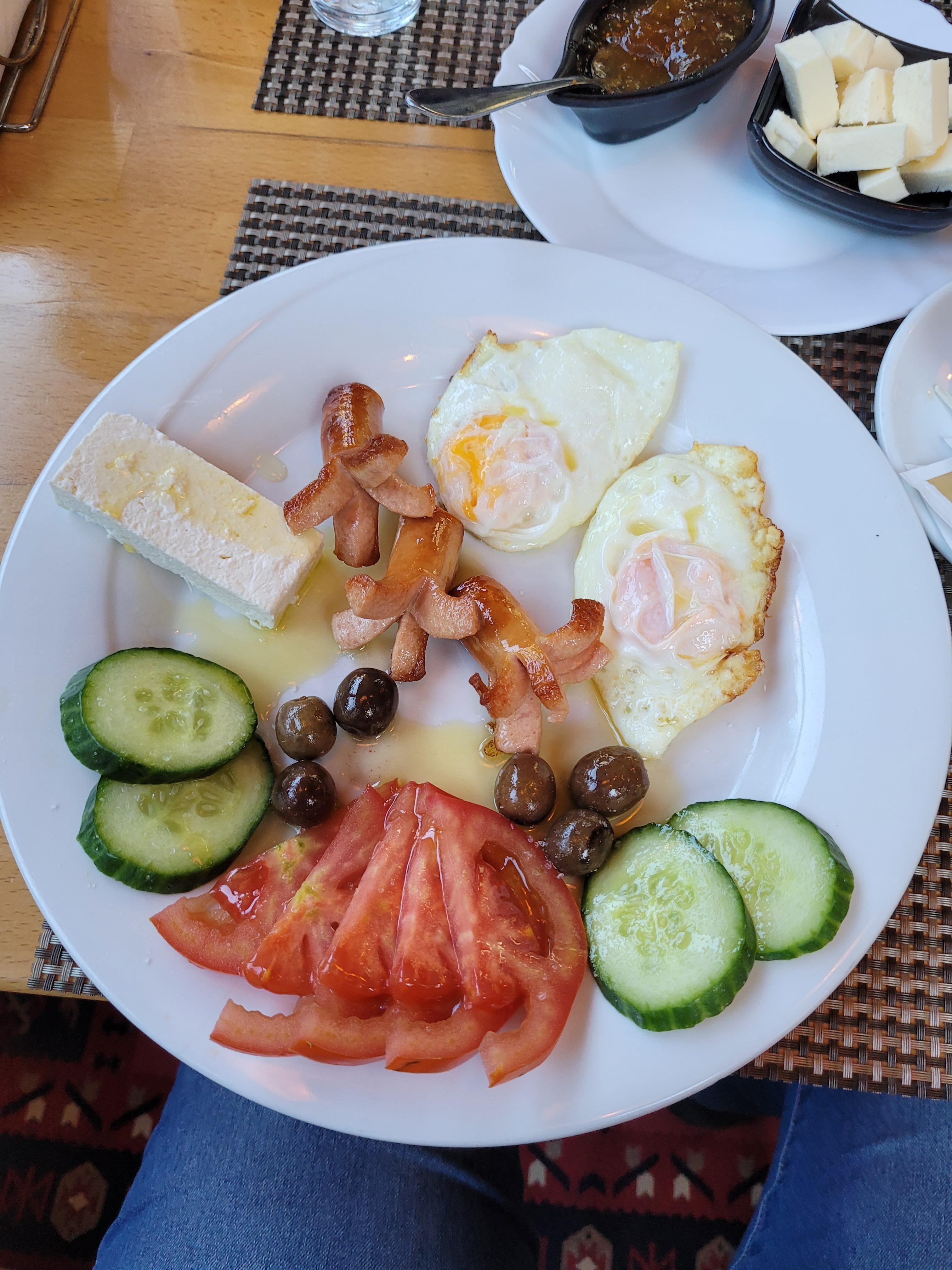 Our Breakfast as served. We also had a fruit and bread plate.