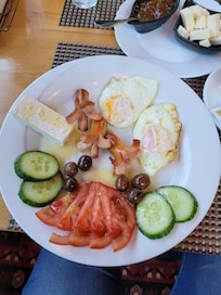 Our Breakfast as served. We also had a fruit and bread plate.