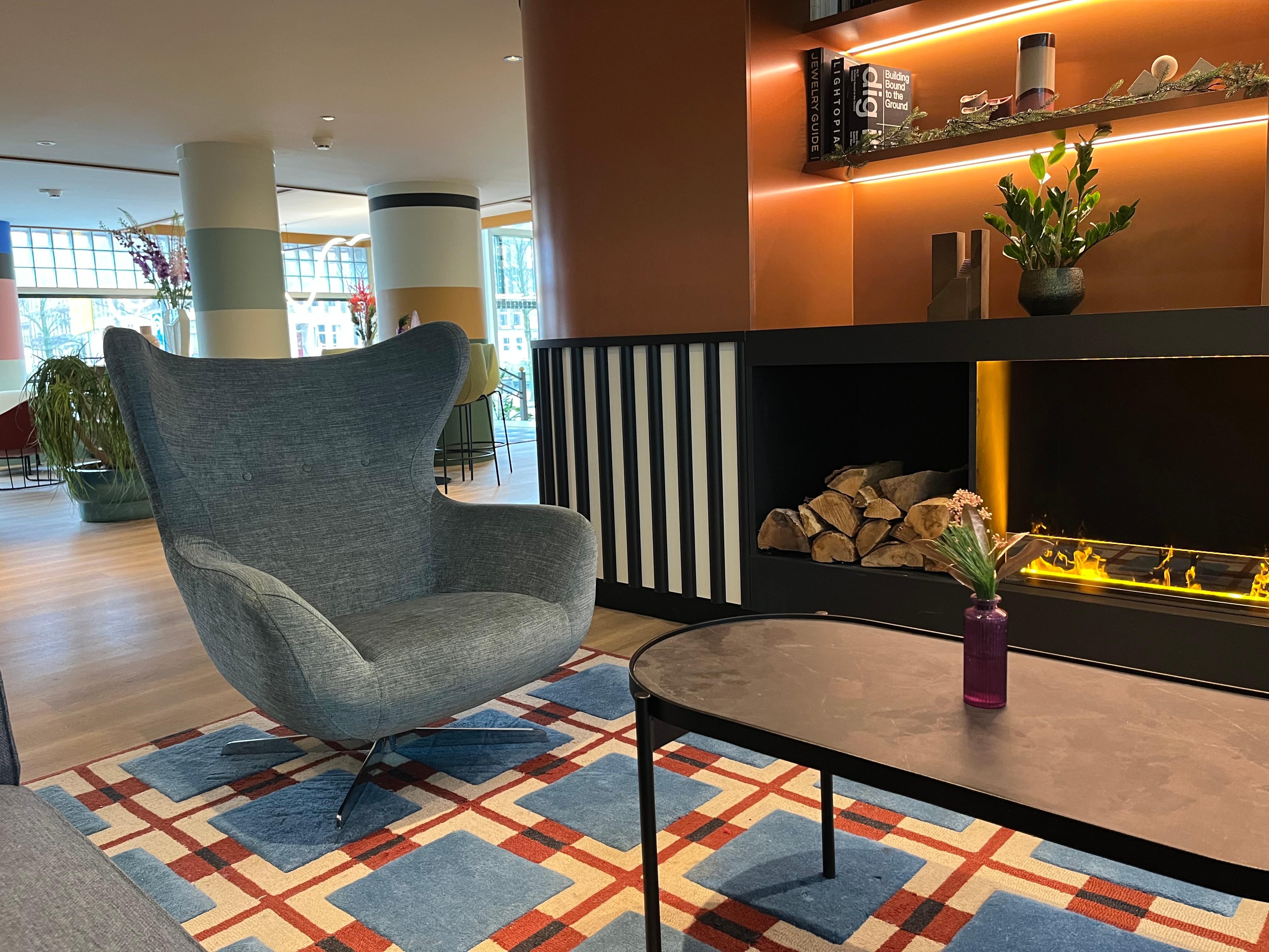 Cozy fireplace in lobby 