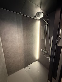 Two Shower heads . Nice ambiance inside too