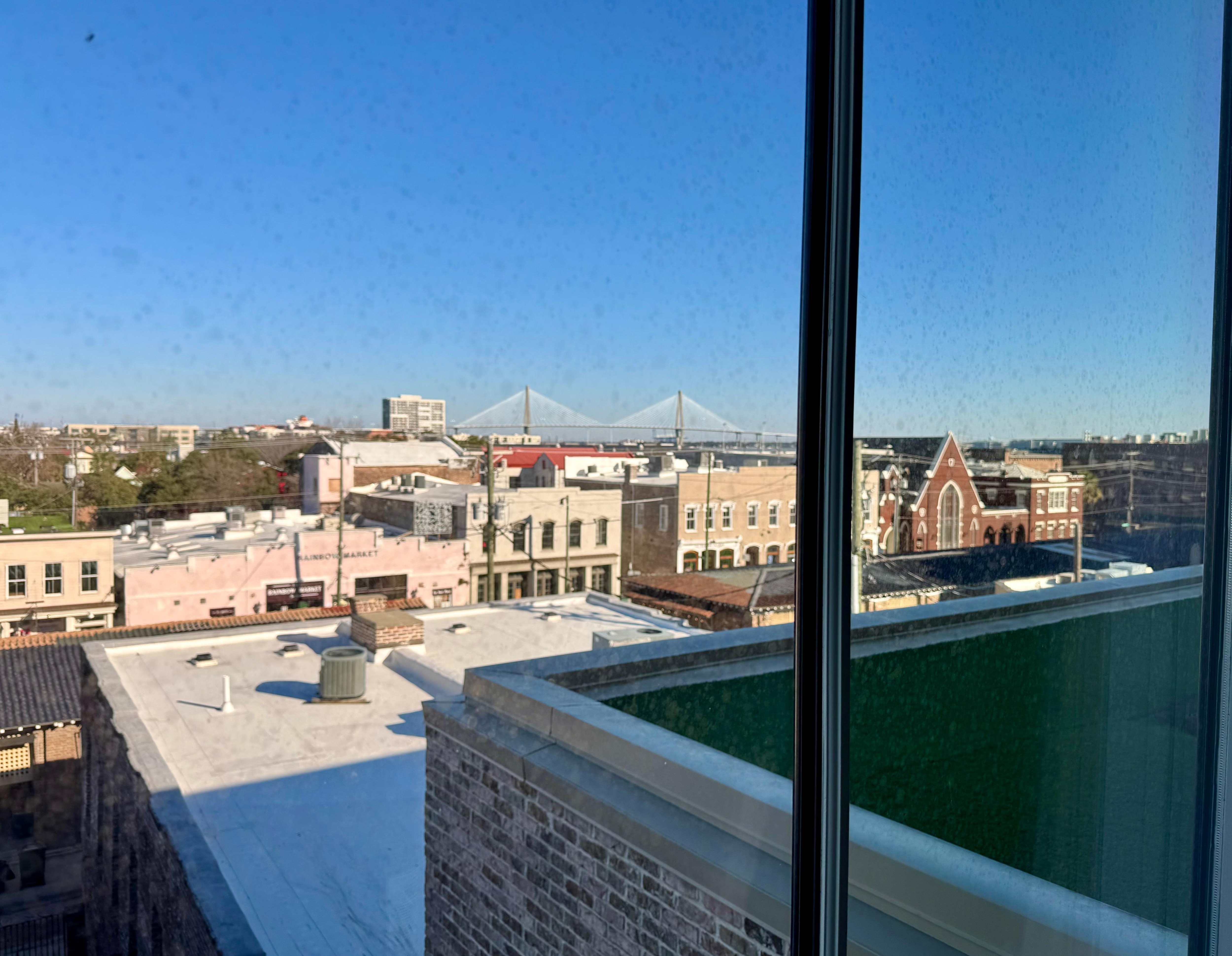 A great view over historic Charleston. Lowe floors have a terrace with outdoor seating. 