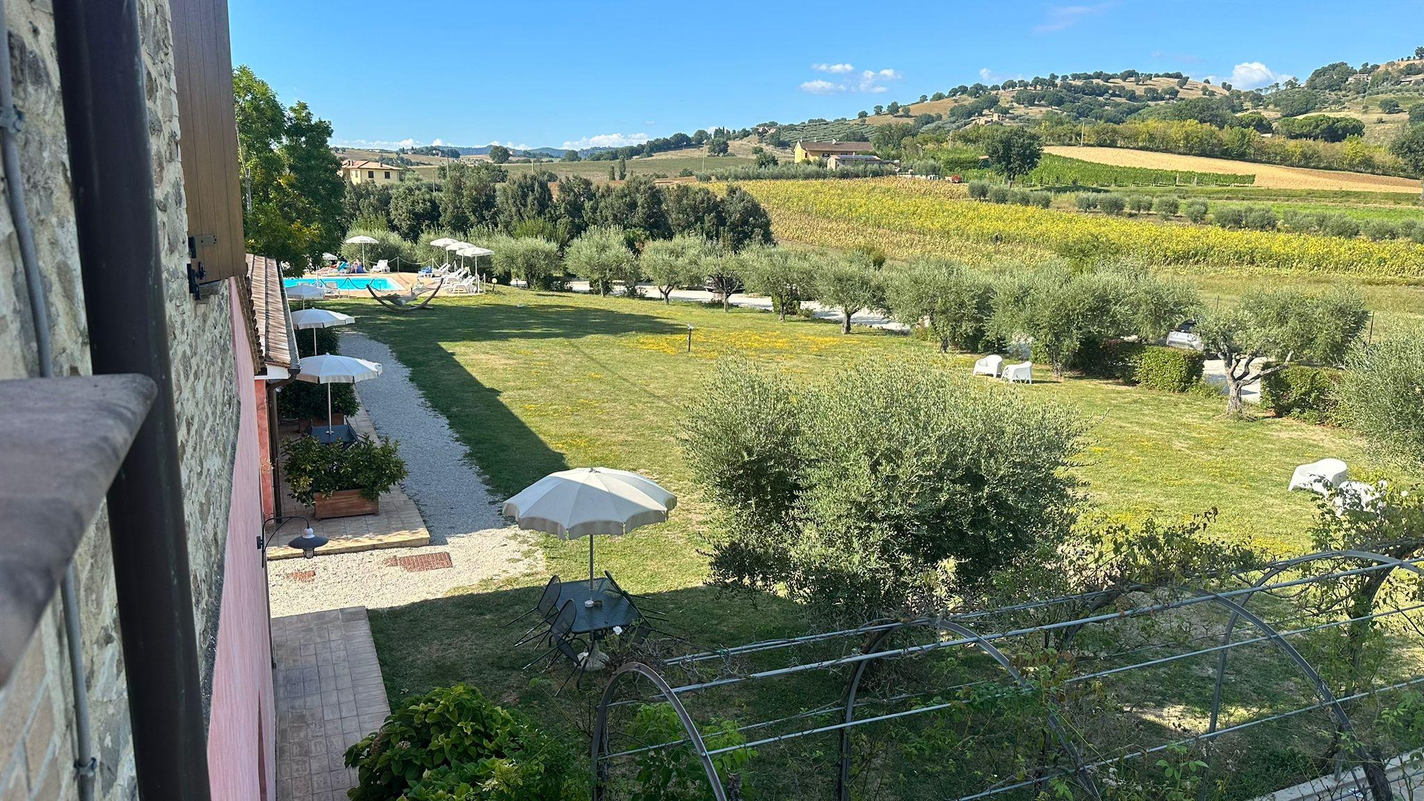 Vista del giardino dal terrazzo della camera al primo piano