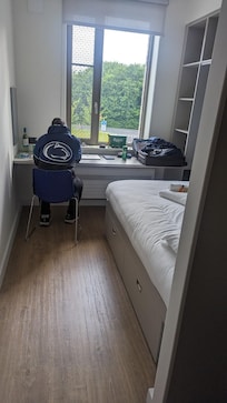 This dormitory room is what the University of Galway billed as "deluxe."