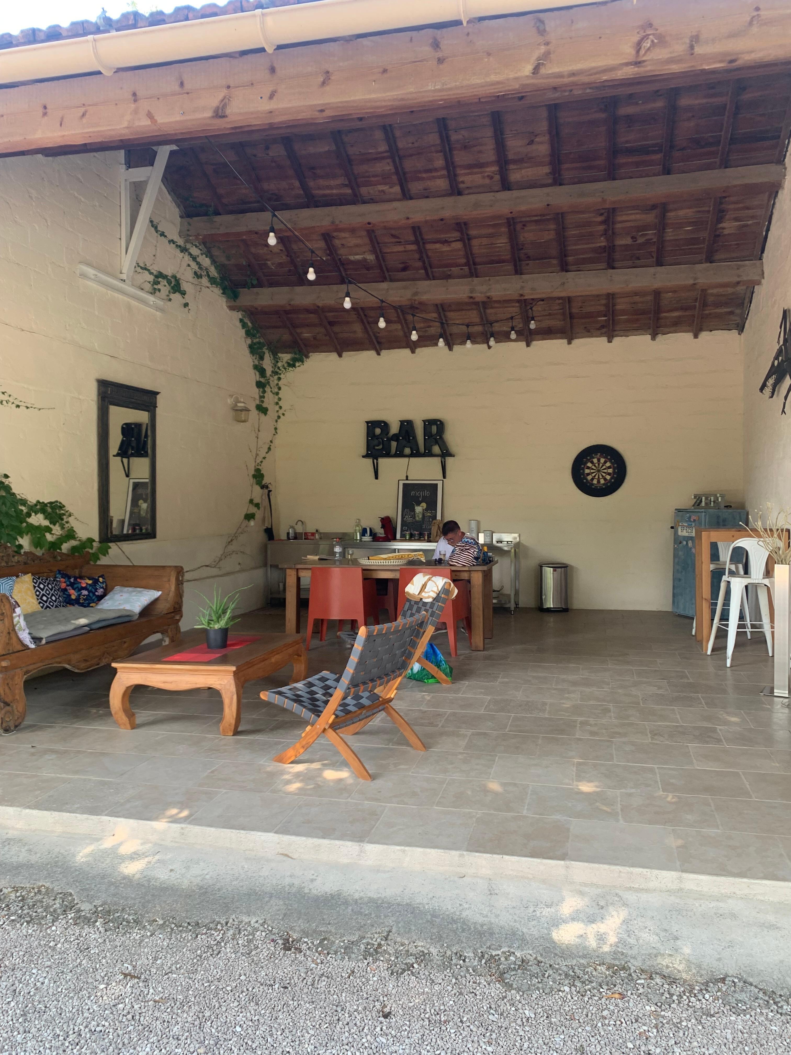 The fully equipped pool bar / seating area