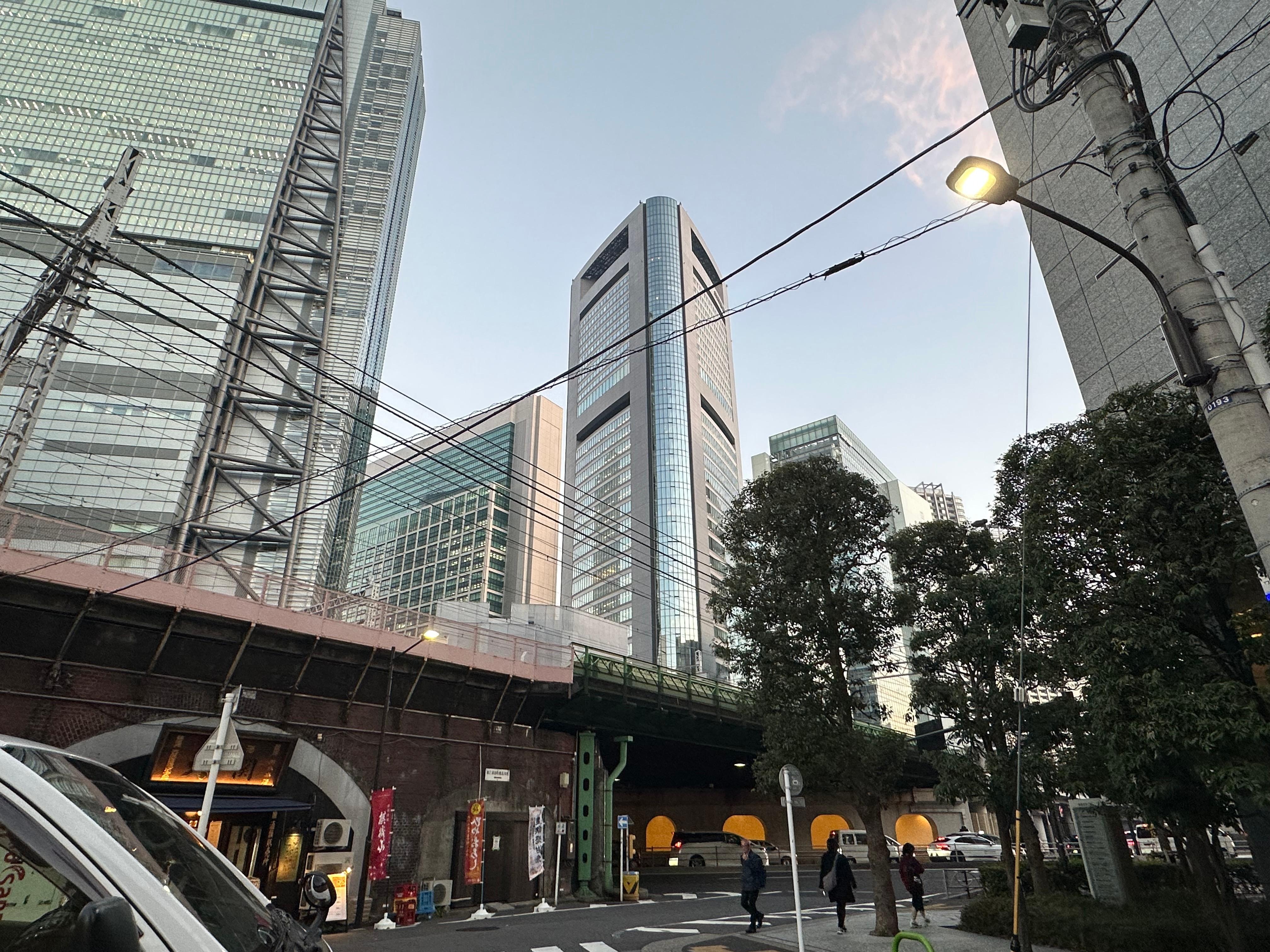View of hotel tower from Shimbashi