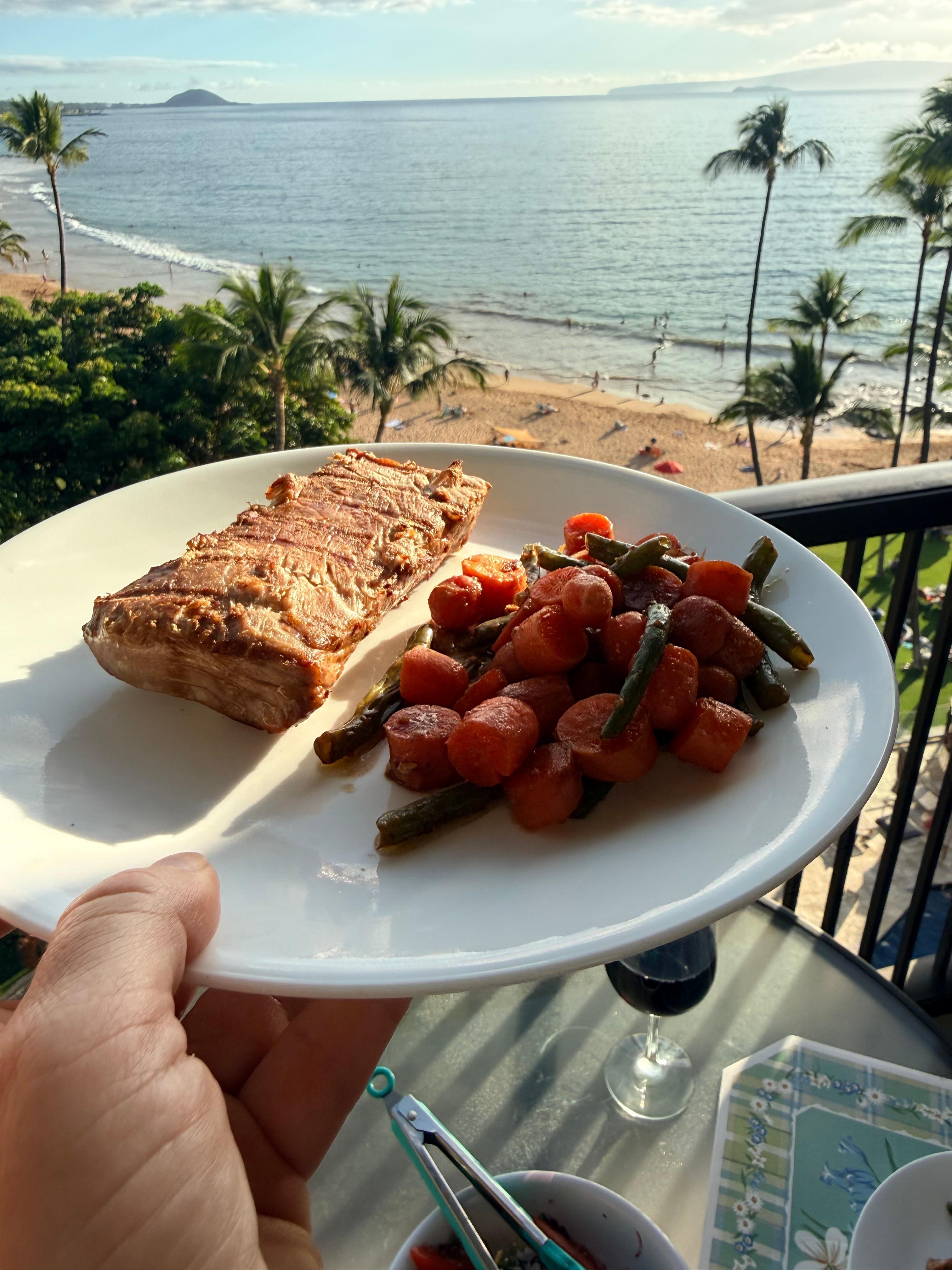 Grills right outside make it easy to prepare fresh fish daily! Try South Maui Fish Company for best fresh fish!