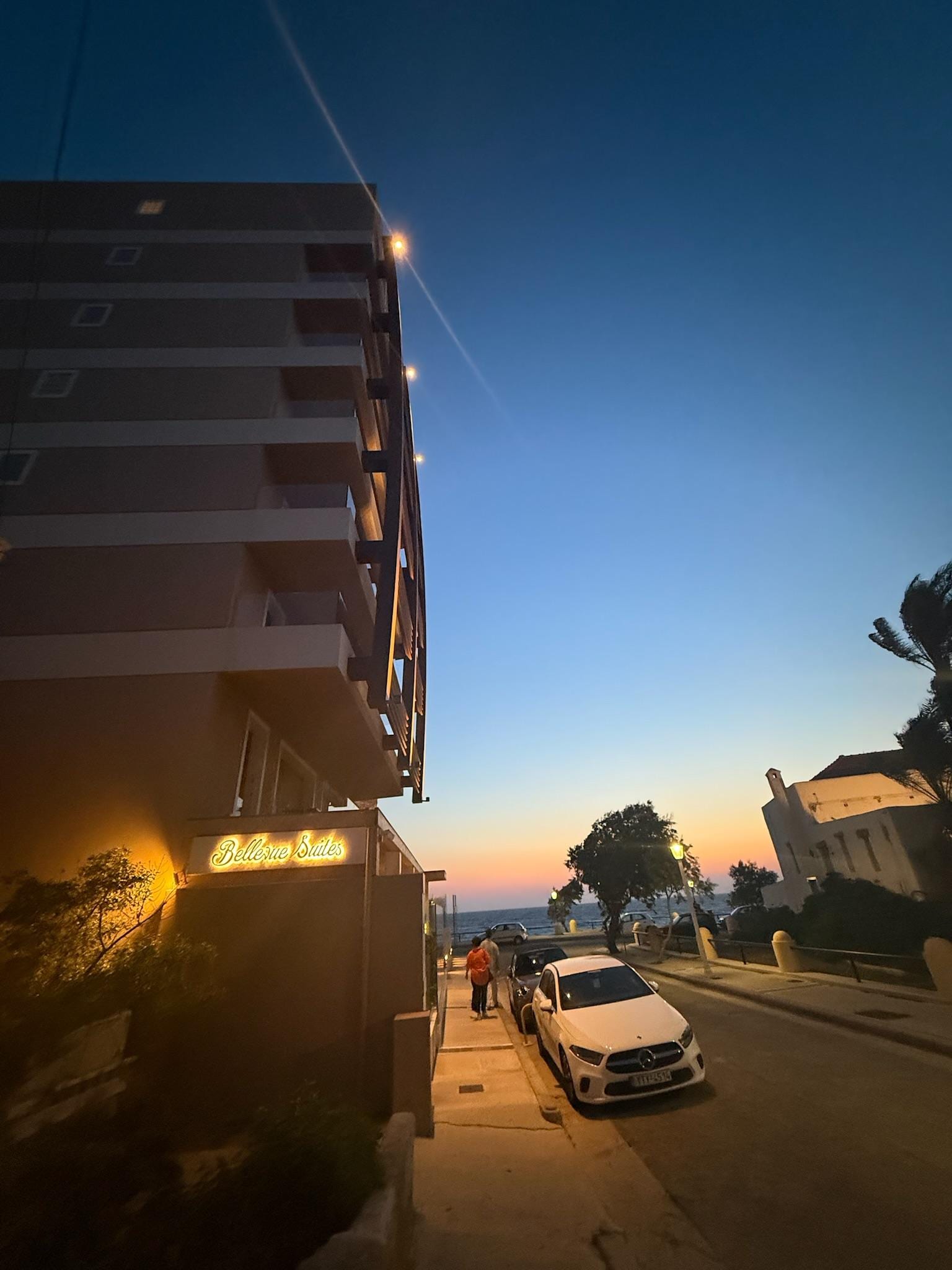 Outside the hotel