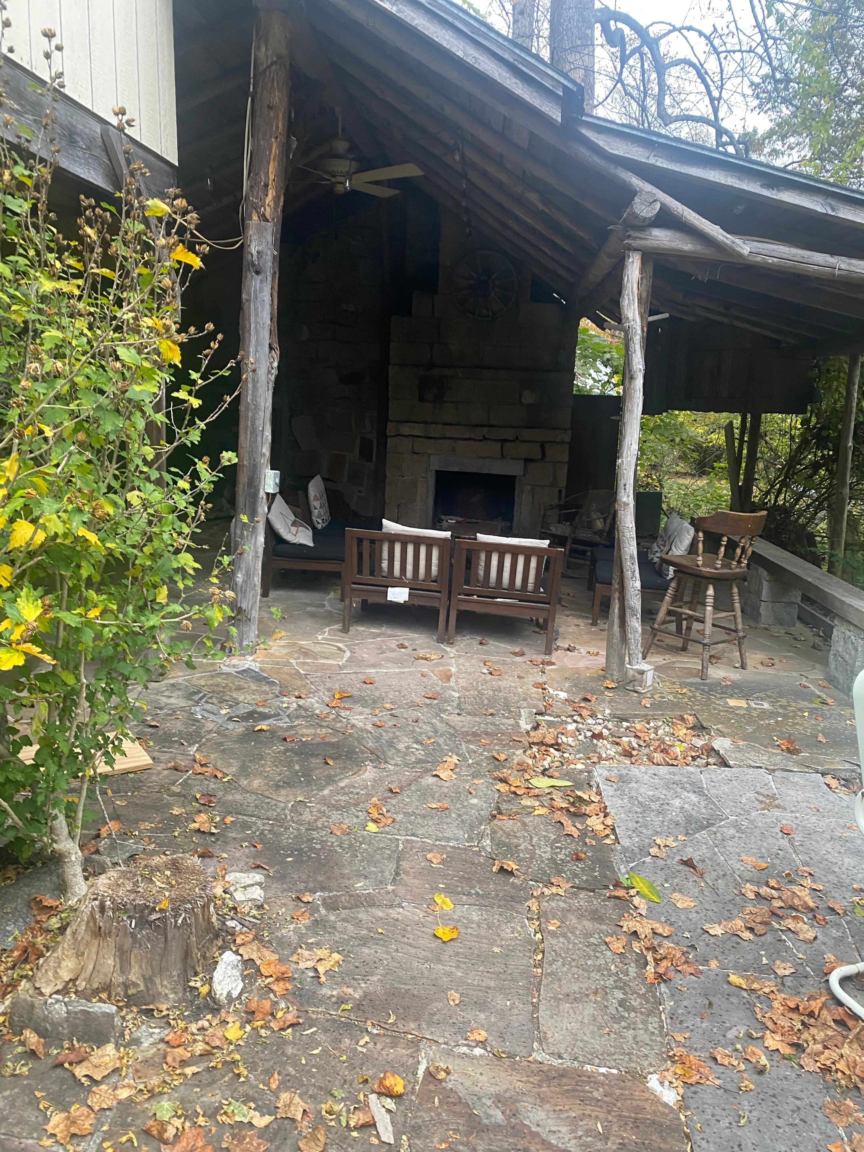 Outdoor living room with fireplace 