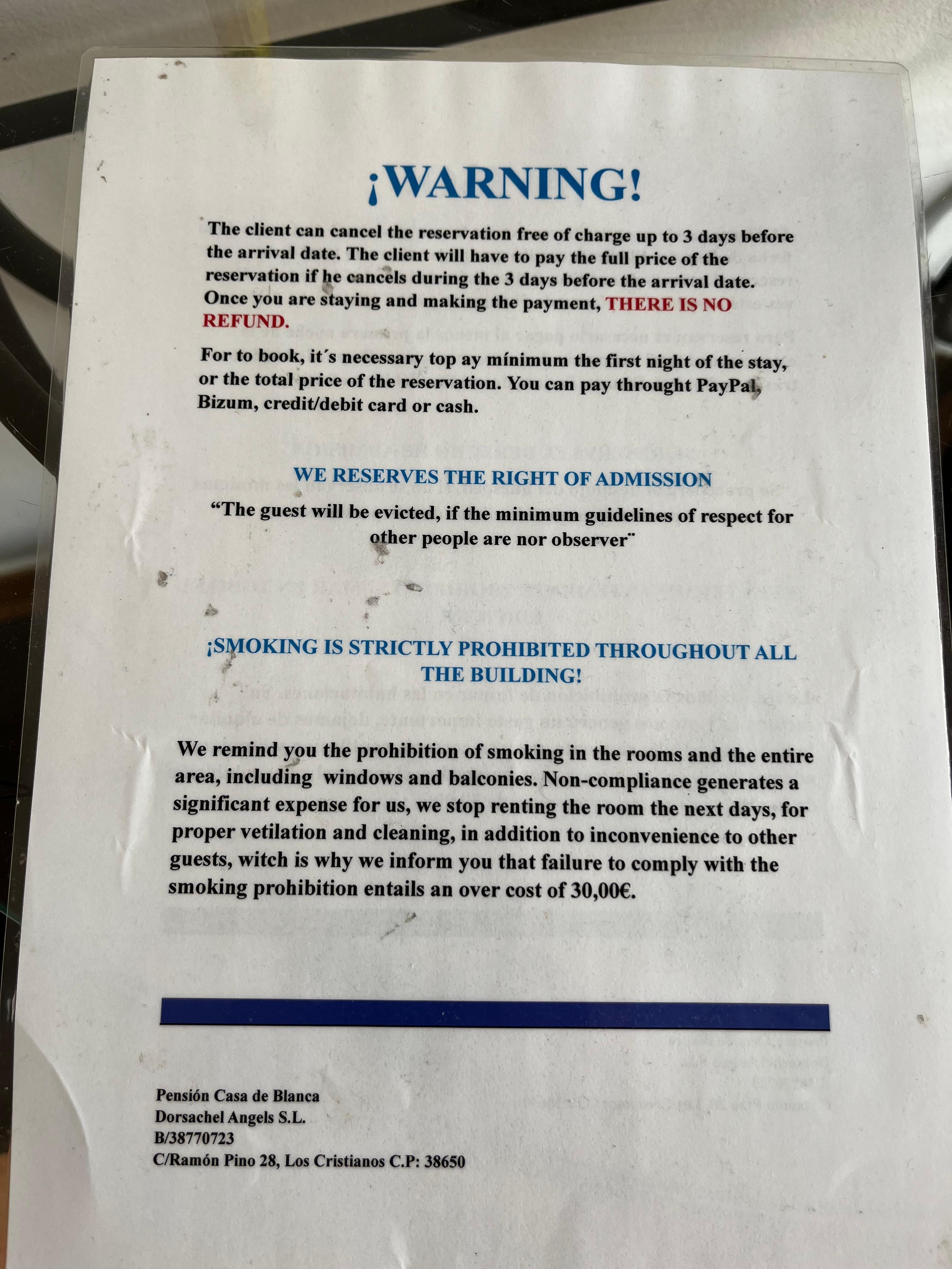 Lovely note, the whole floor smelt of smoke 