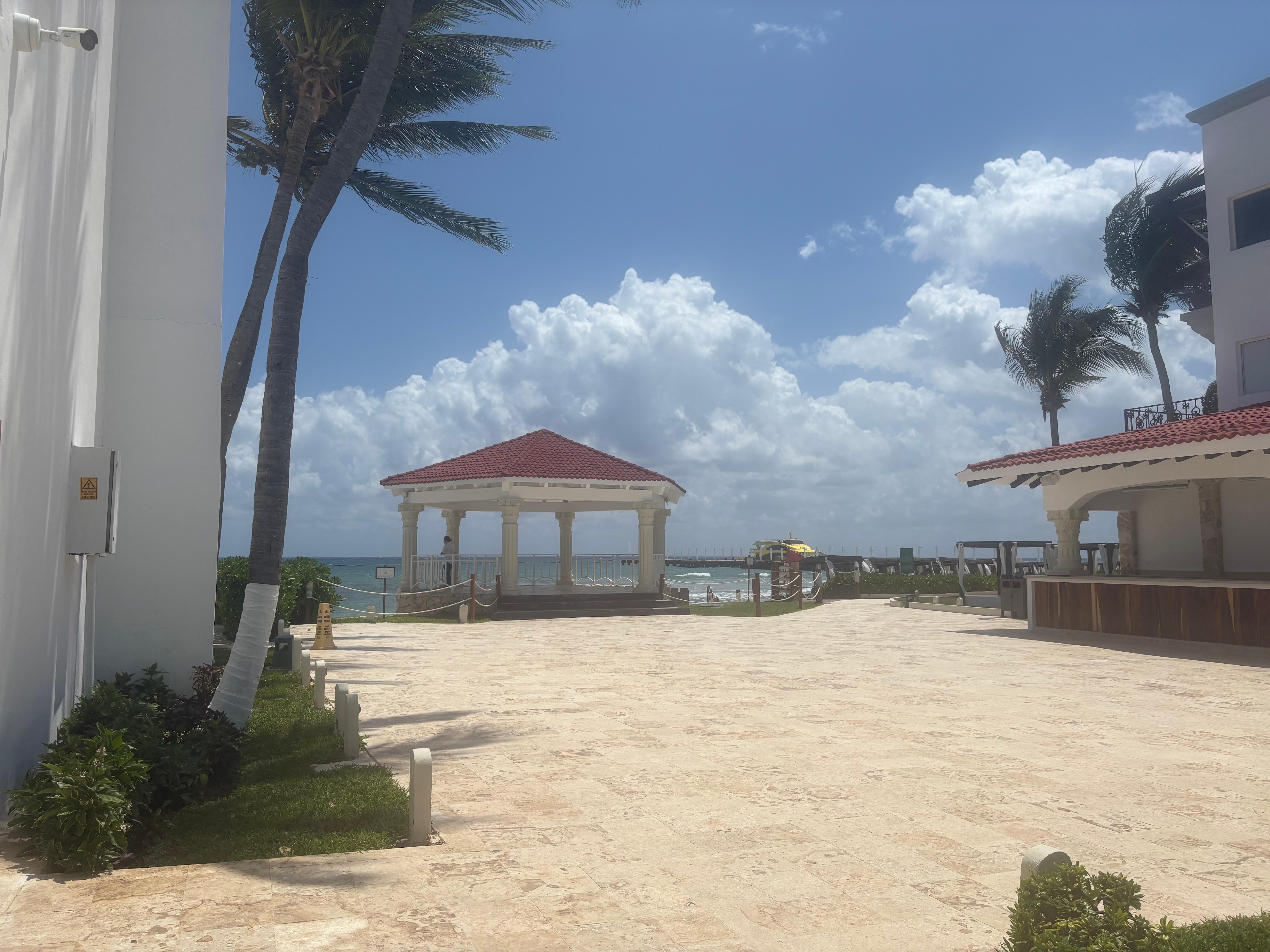 Looking out to the ocean; also a place where they have activities like salsa dancing lessons