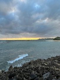 Along the shoreline walking path