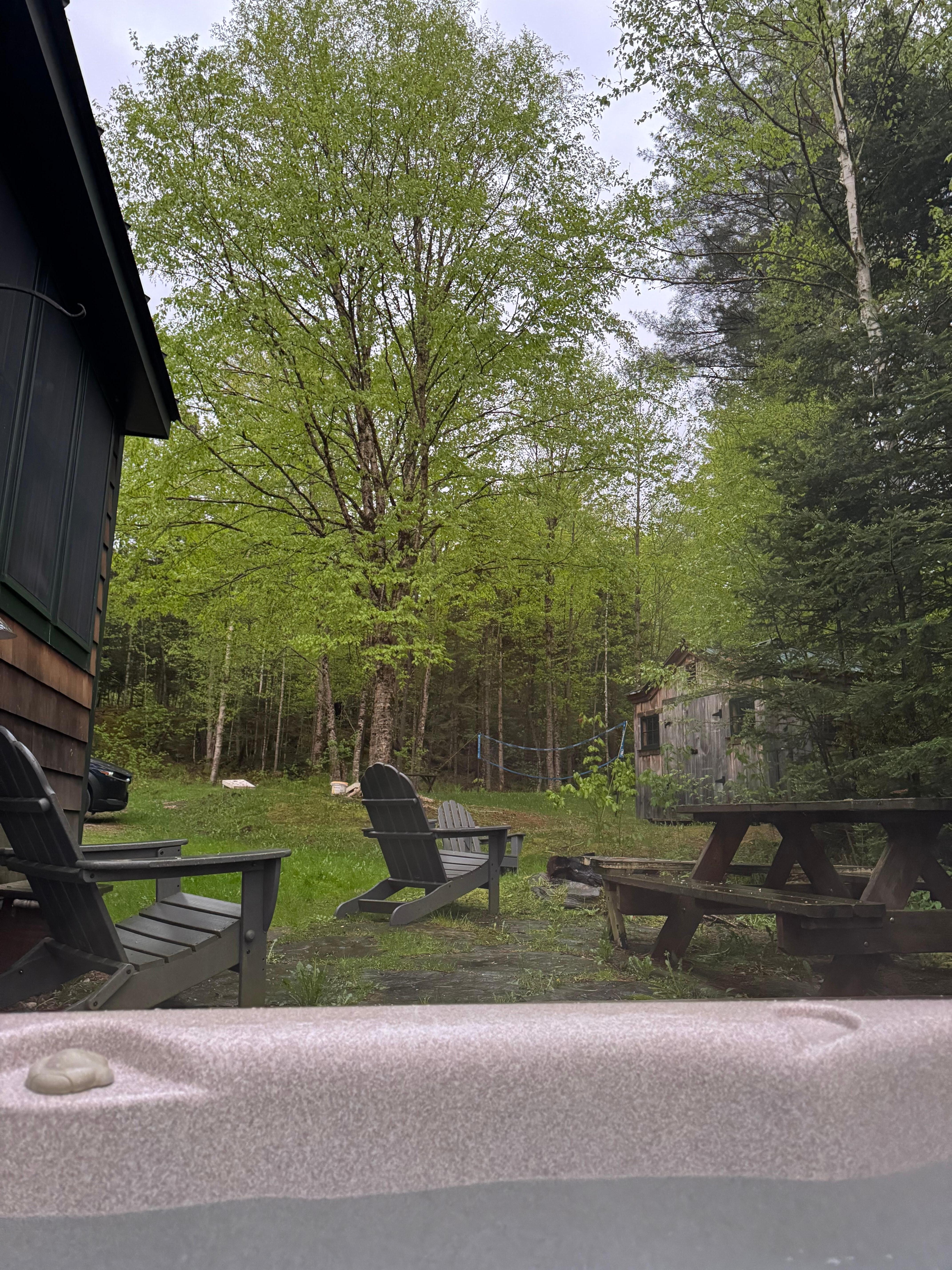 From the hot tub, looking to the fire pit and backyard. Awesome!