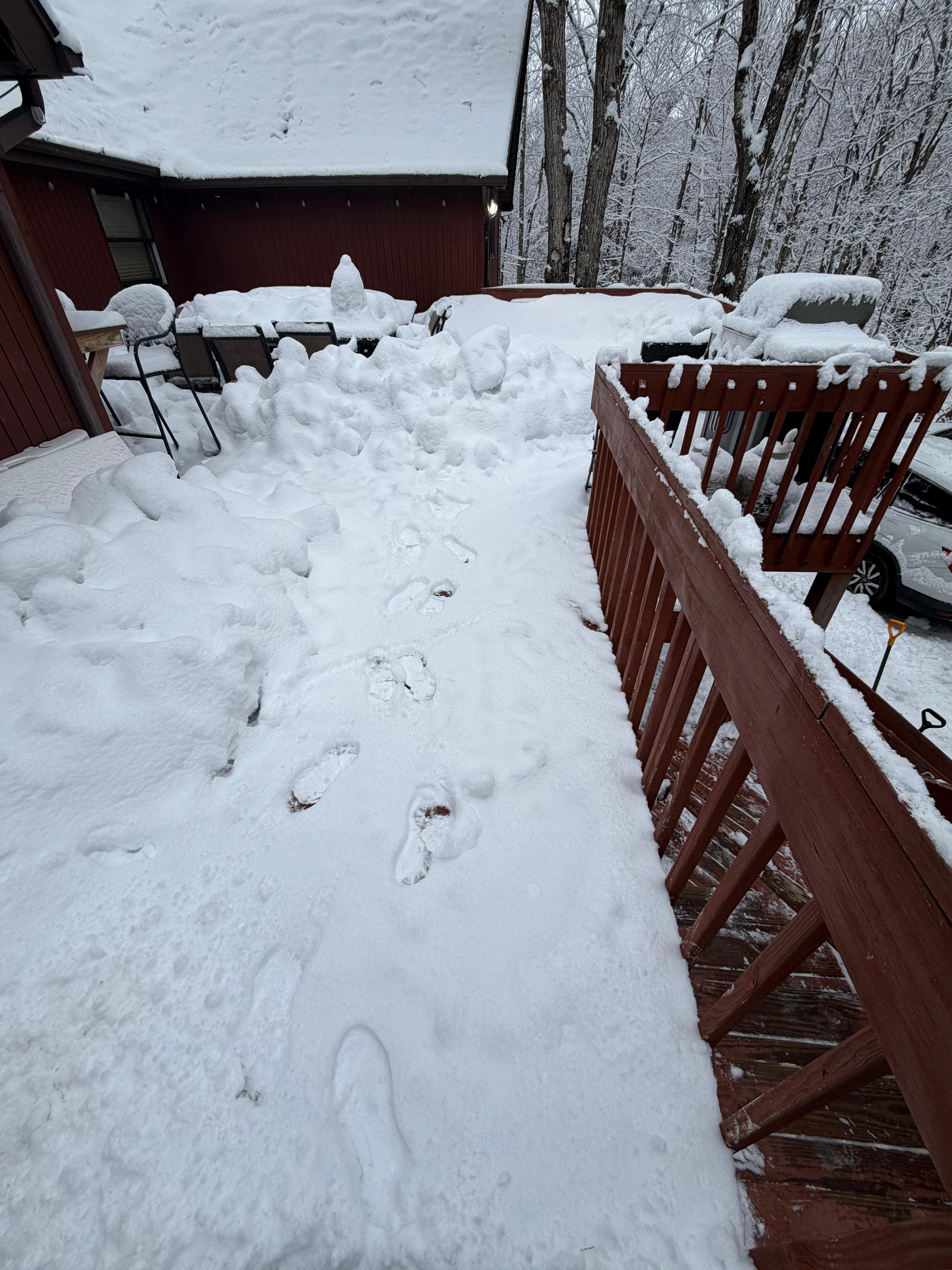Deck and main entrance not shoveled.