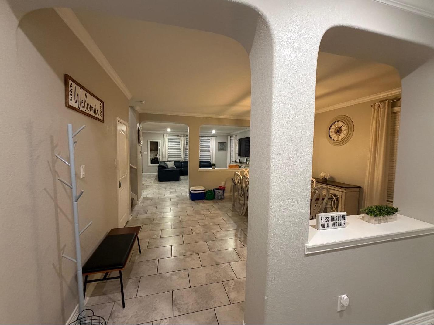 The view from the front door. You can see through the dining room to the living room.