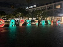 The V&A Waterfront at night.