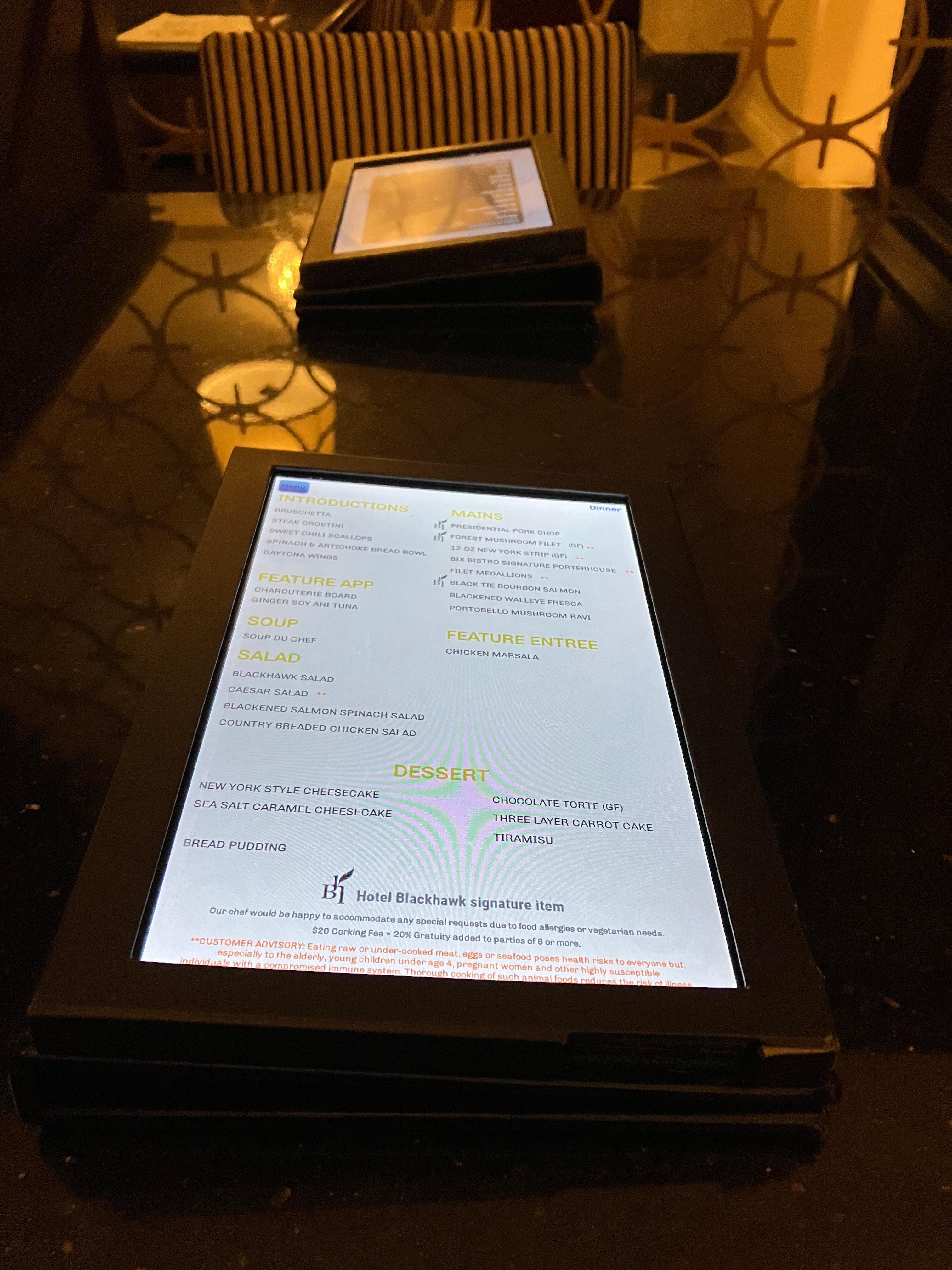 Menu in Bistro