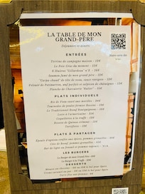 Carte du restaurant de l’hôtel