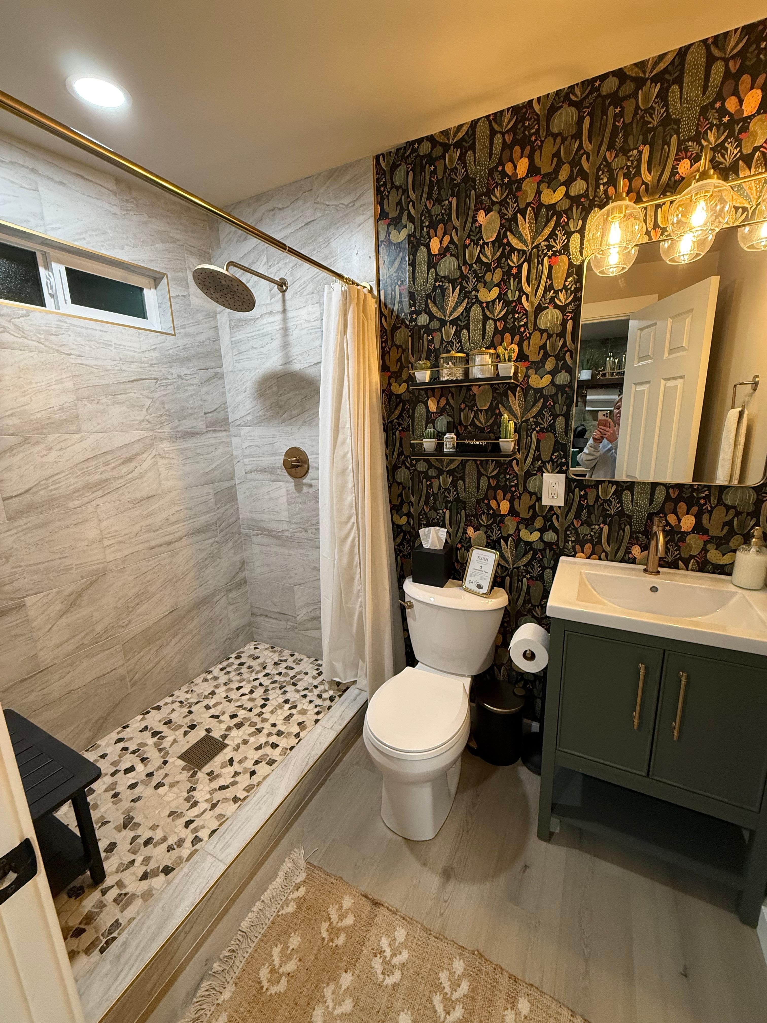 This shower is everything relaxation-lots of hot water, good water pressure, a little bench and soft, luxury towels. 