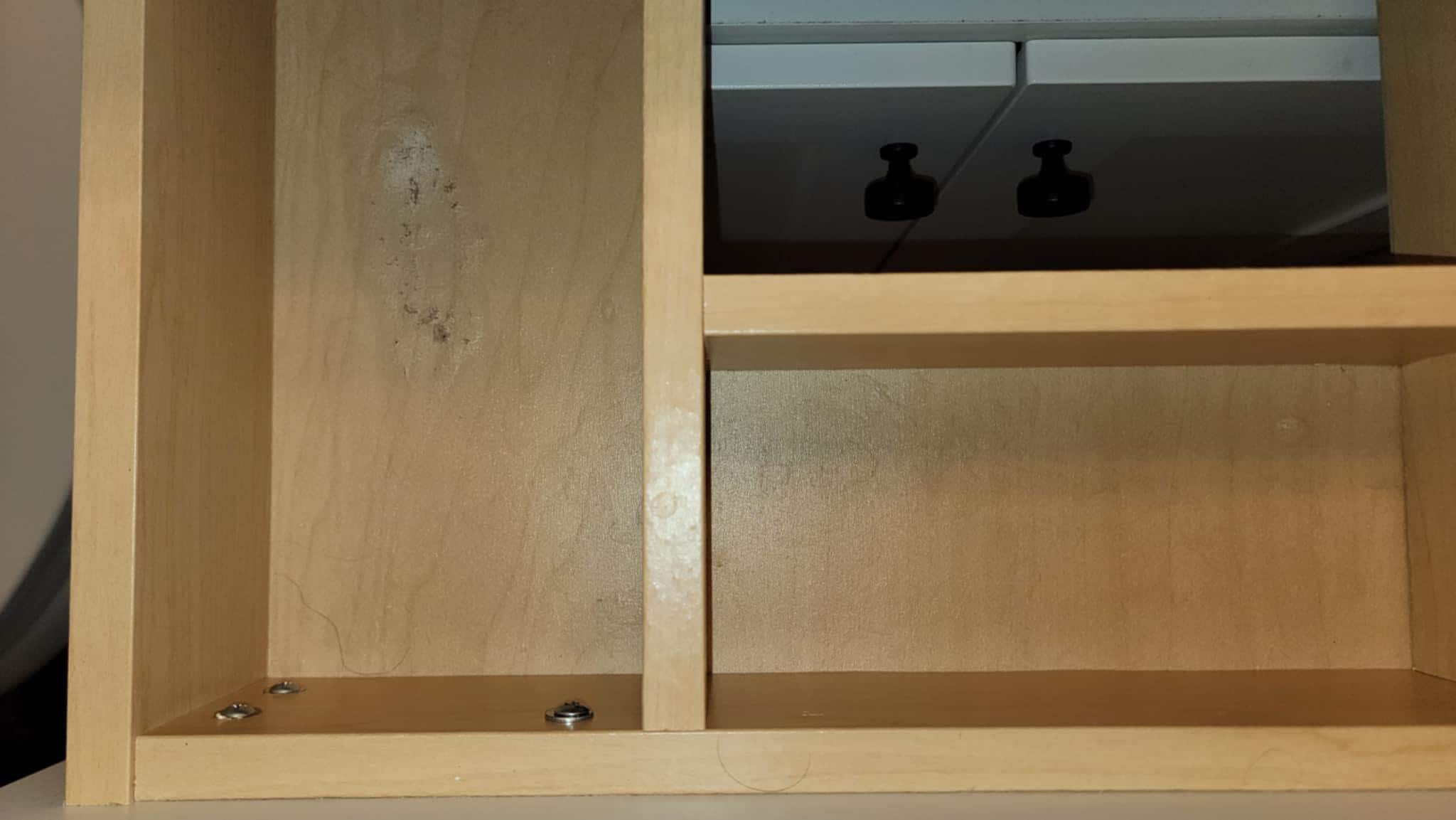 Human hair in the bathroom drawers. 