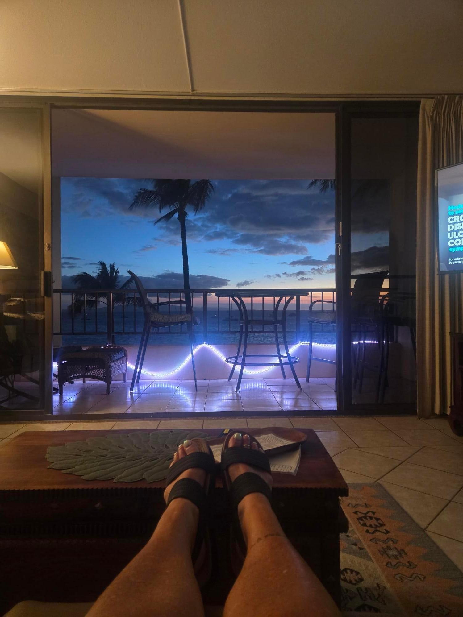 Taken from the comfortable couch taking in the view from inside the condo.