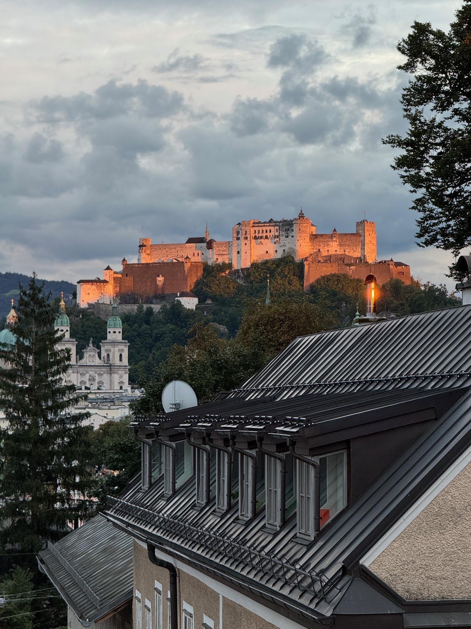 The fortress at sunset on our first night in Salzburg.