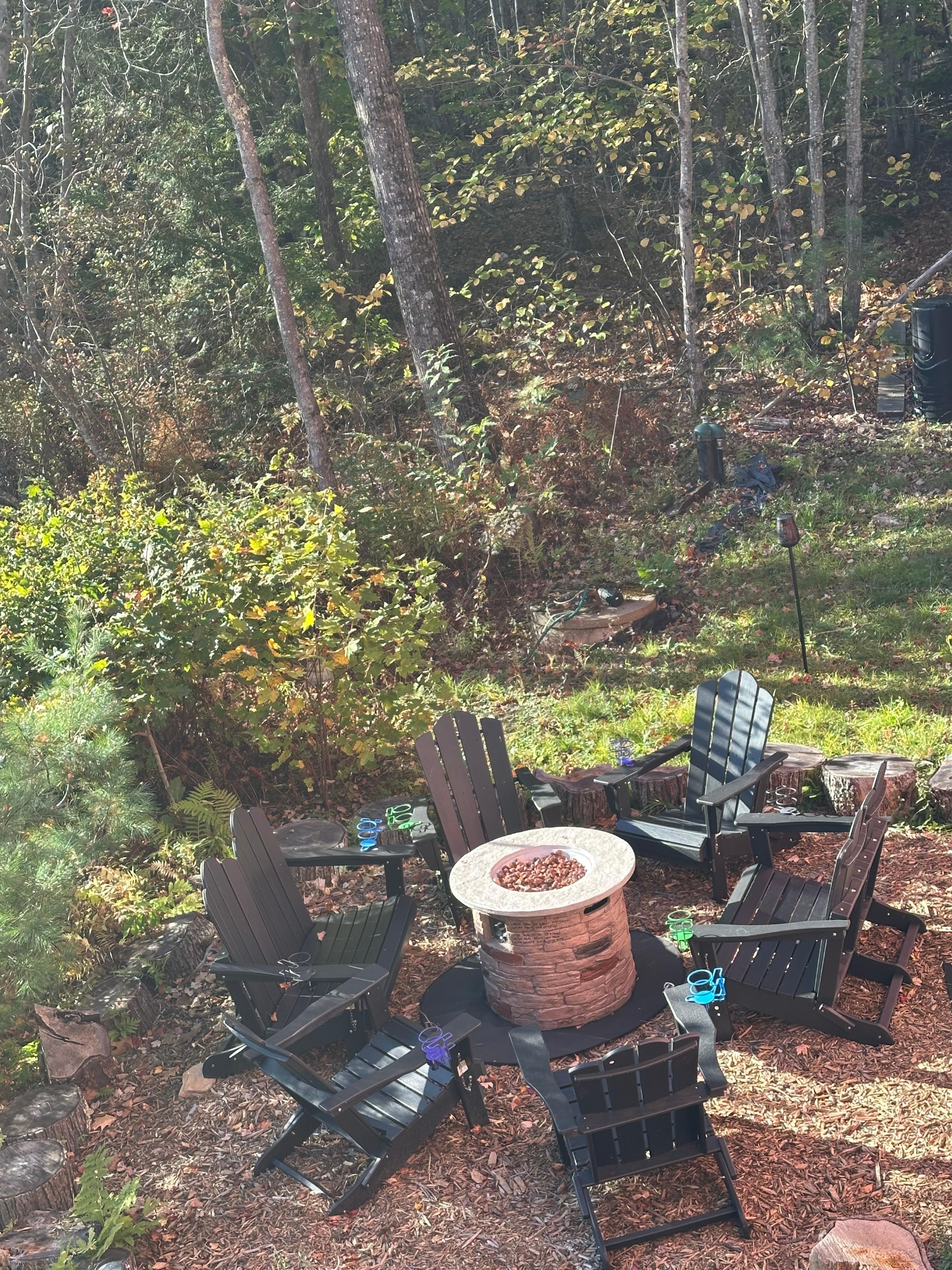 Fire pit in back yard (gas with protective fire blankets nearby)