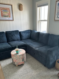 We watched movies in the living room.