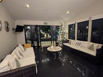 Lobby beautifully decorated for Christmas