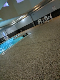 The pool says there is a water slide, but it does not have one. Also the pool area smelled so strong of chlorine that I could not stay there long because my eyes were stinging, and I was not in the pool.
