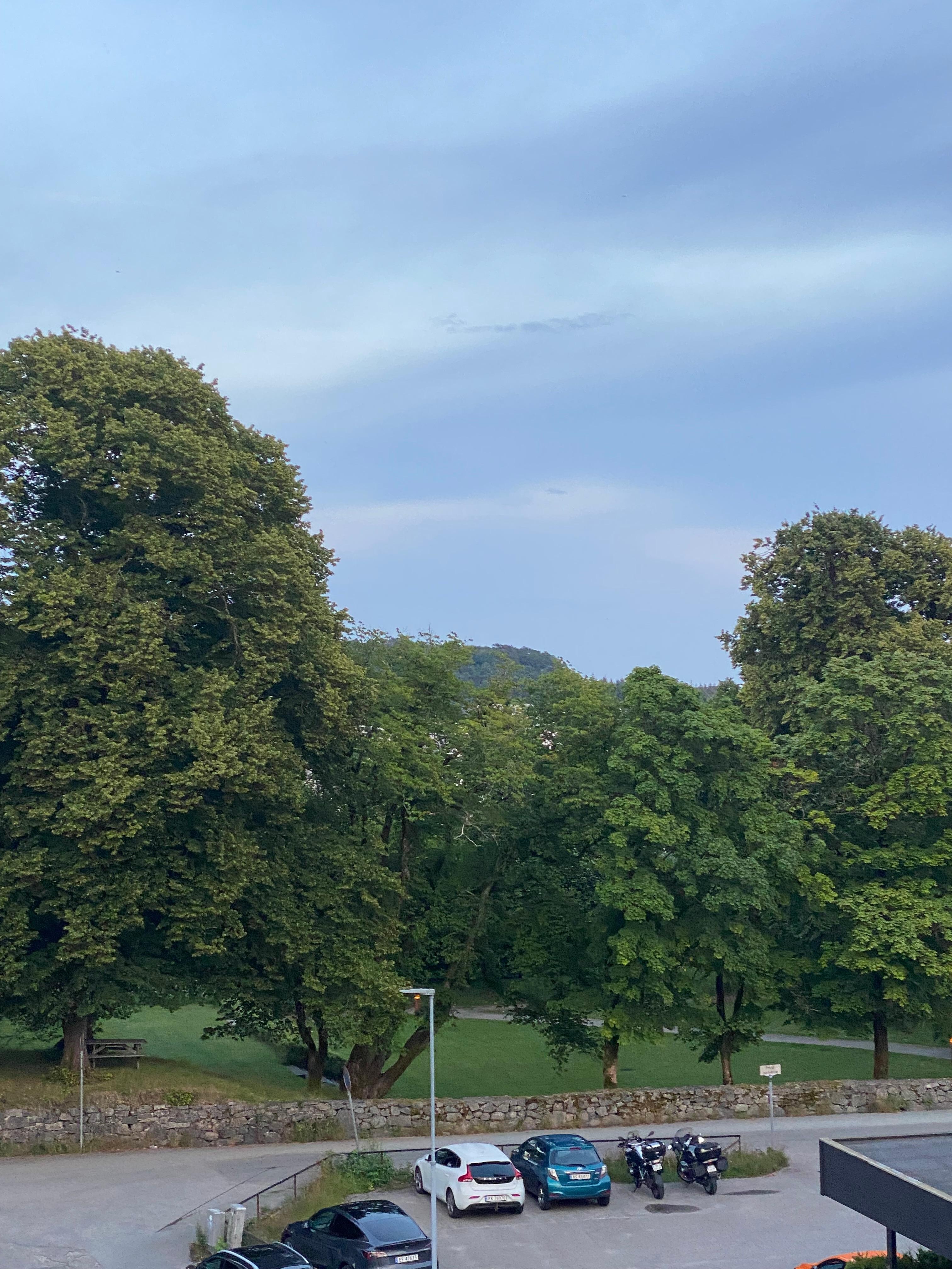 Utsikt mot park fra balkong 