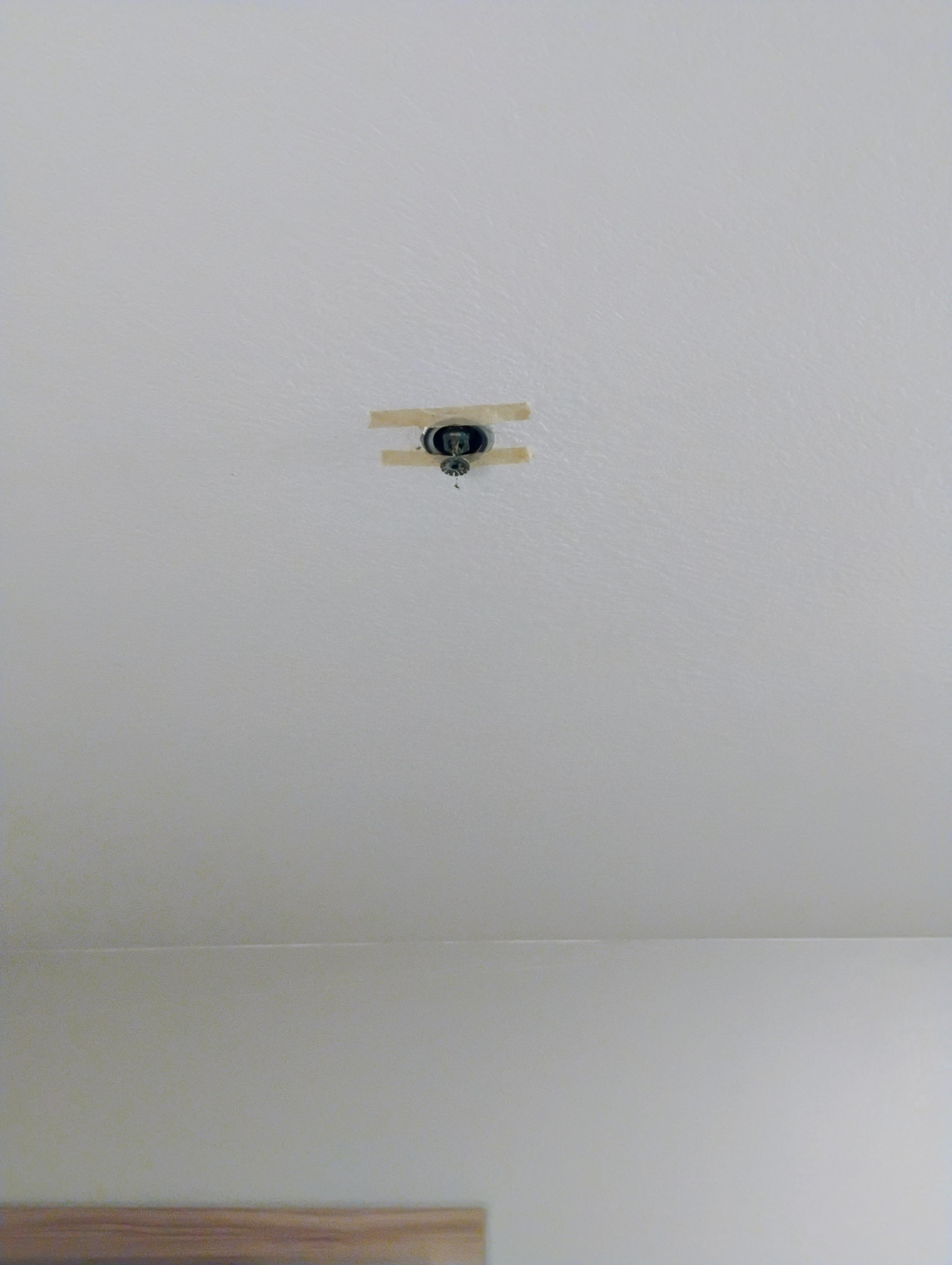 Water sprinkler that was taped to the ceiling.