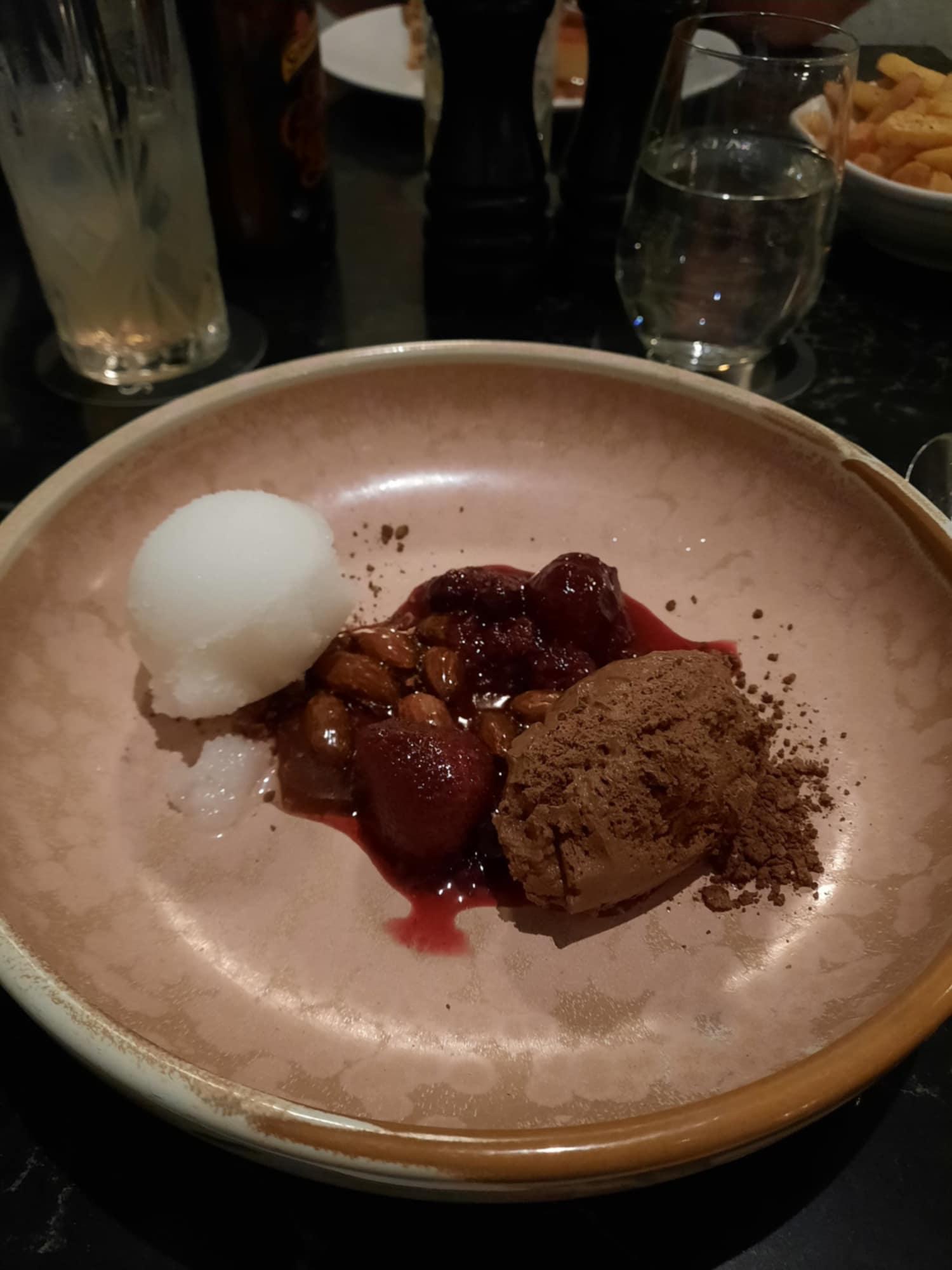 Delicious chocolate, fruit and sorbet