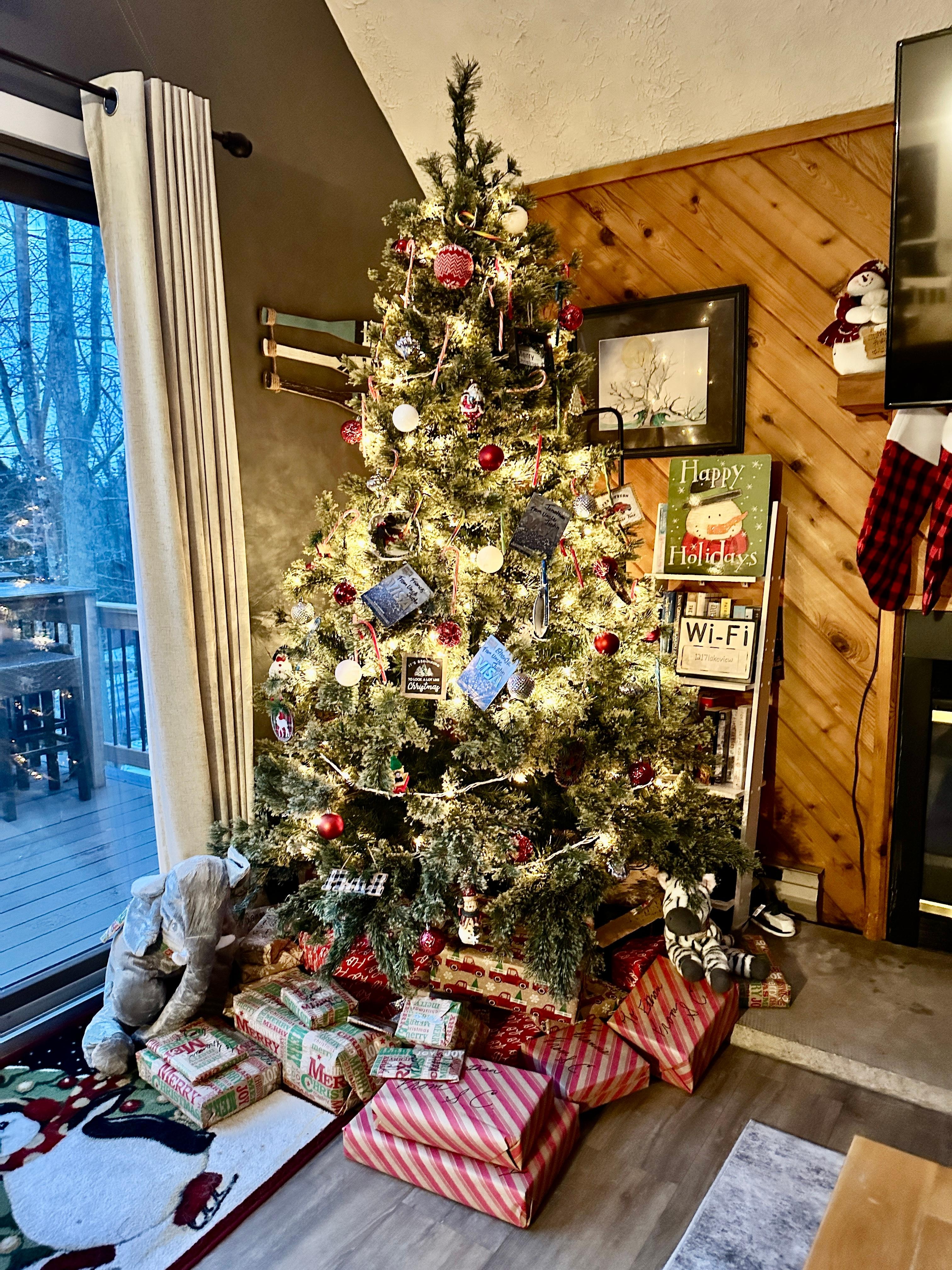 The host decorated for Christmas 