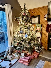 The host decorated for Christmas