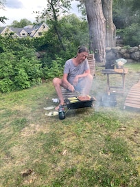 Mark using the bbq grill. He really enjoyed it.