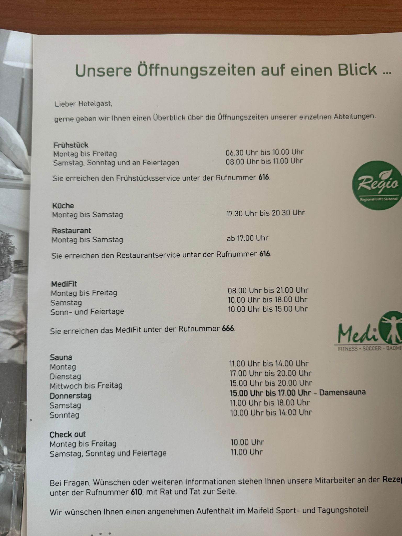 Limited serving and gym opening times