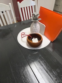 Table with instructions and parking pass.