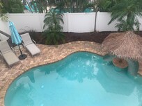 Beautiful deck to enjoy our morning tea/coffee overlooking this hidden oasis pool area