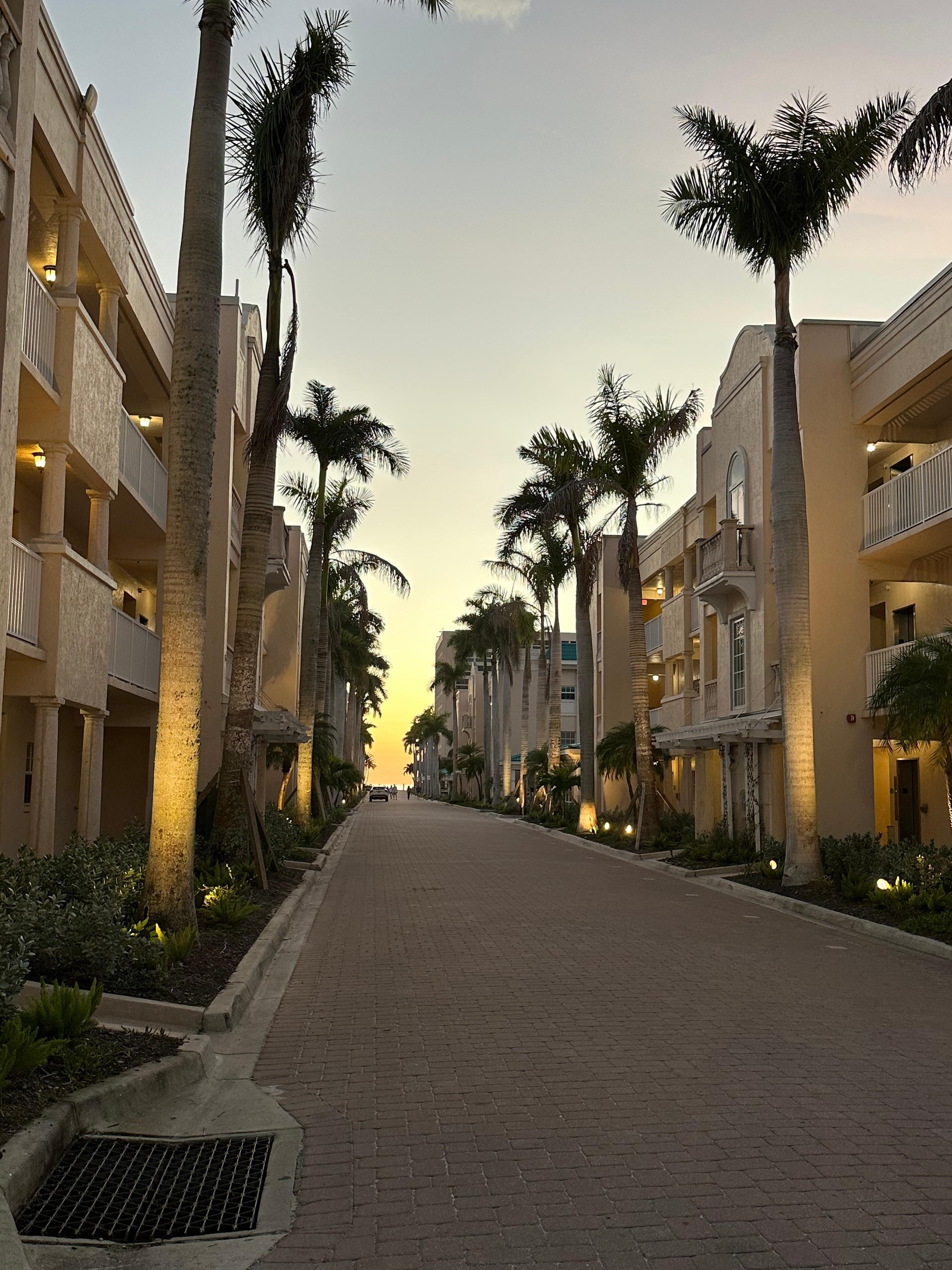 A quick 6 minute walk across the street and through the Palm Bay  to the Siesta Key private beach.