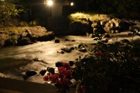 Water fall in the back of the hotel