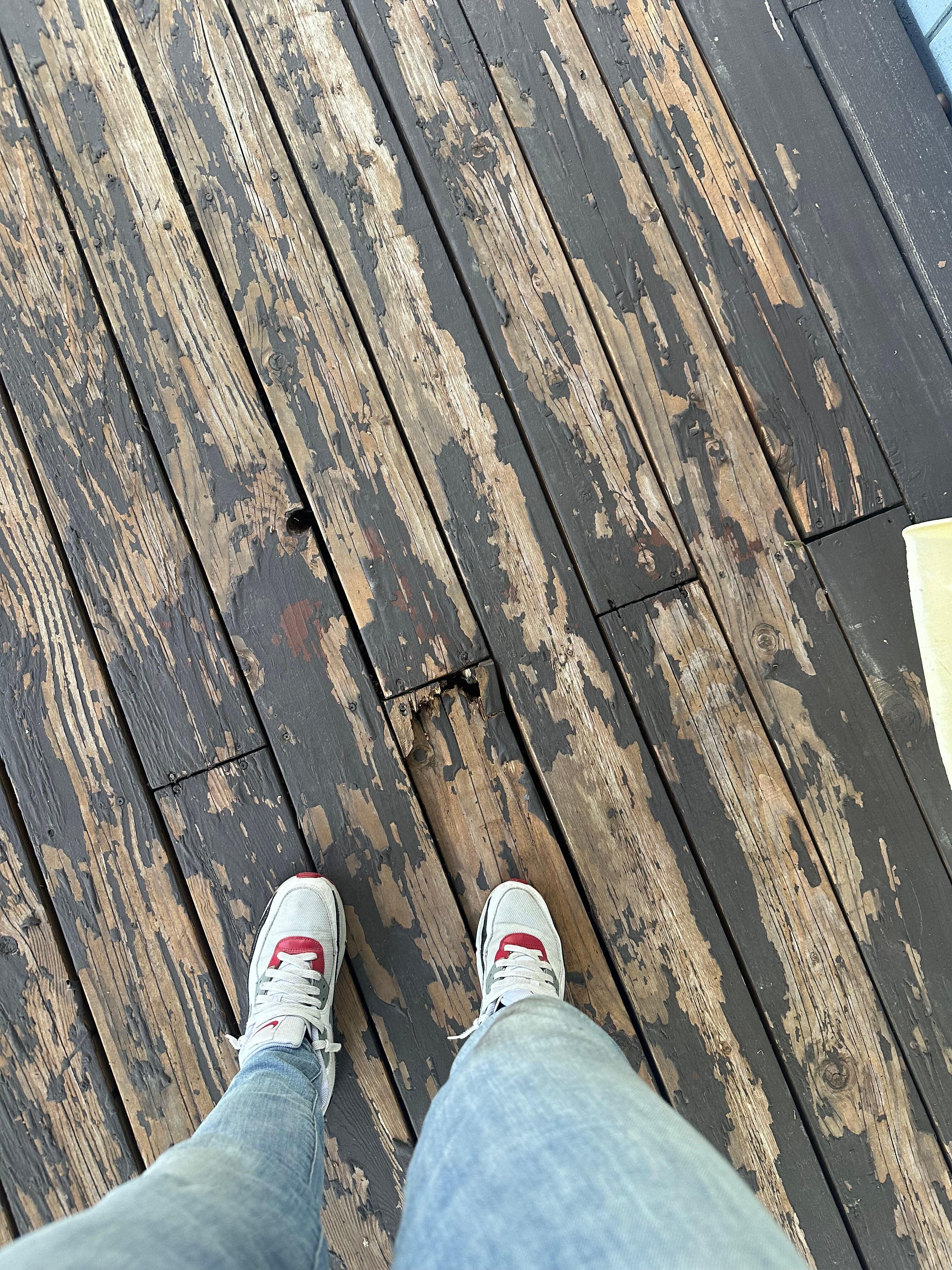 Deck is full of rotten boards and I went through this one, twisting my foot and ankle, throwing out my back.