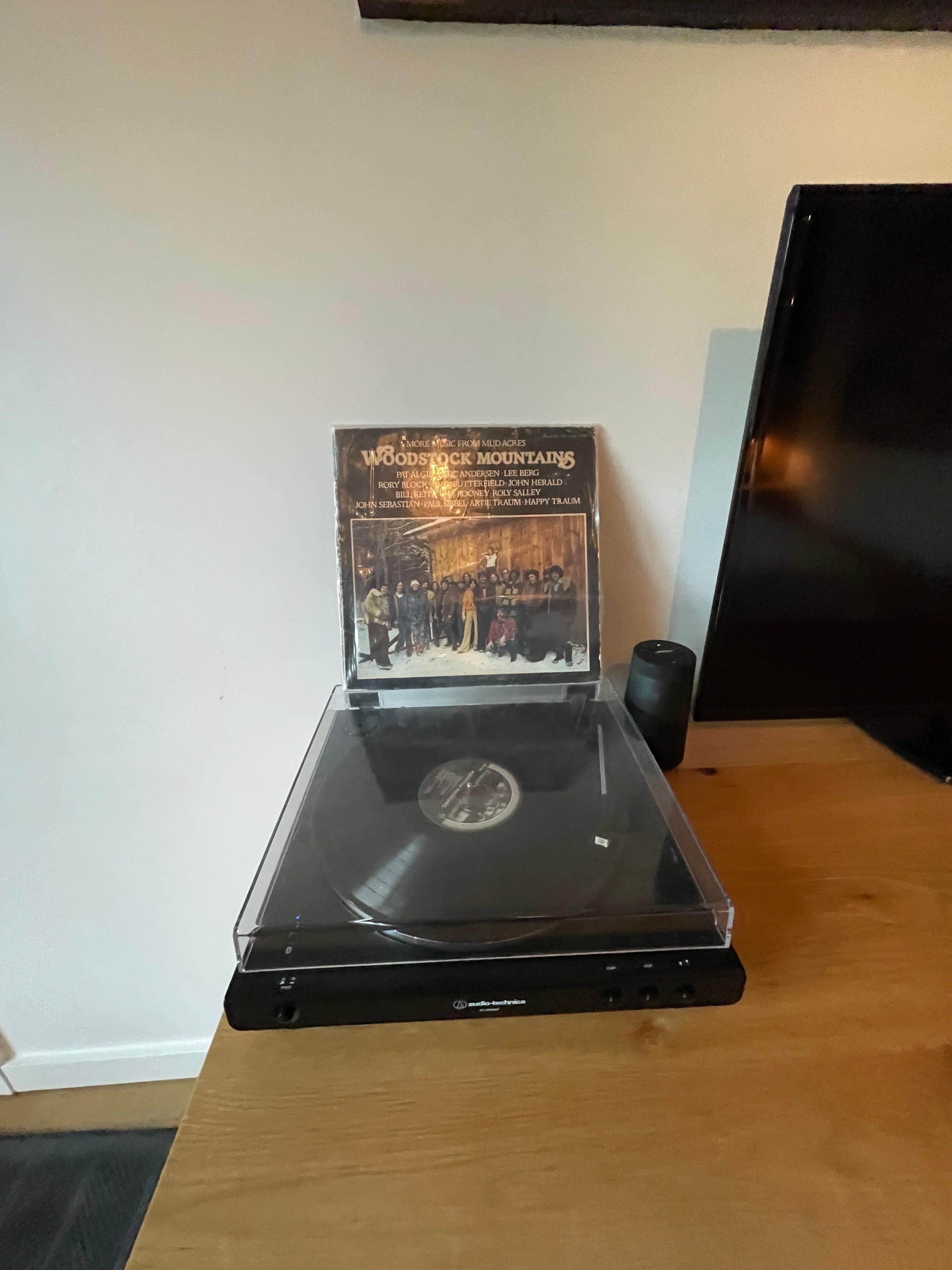 Turntable and albums for guest to listen to. 