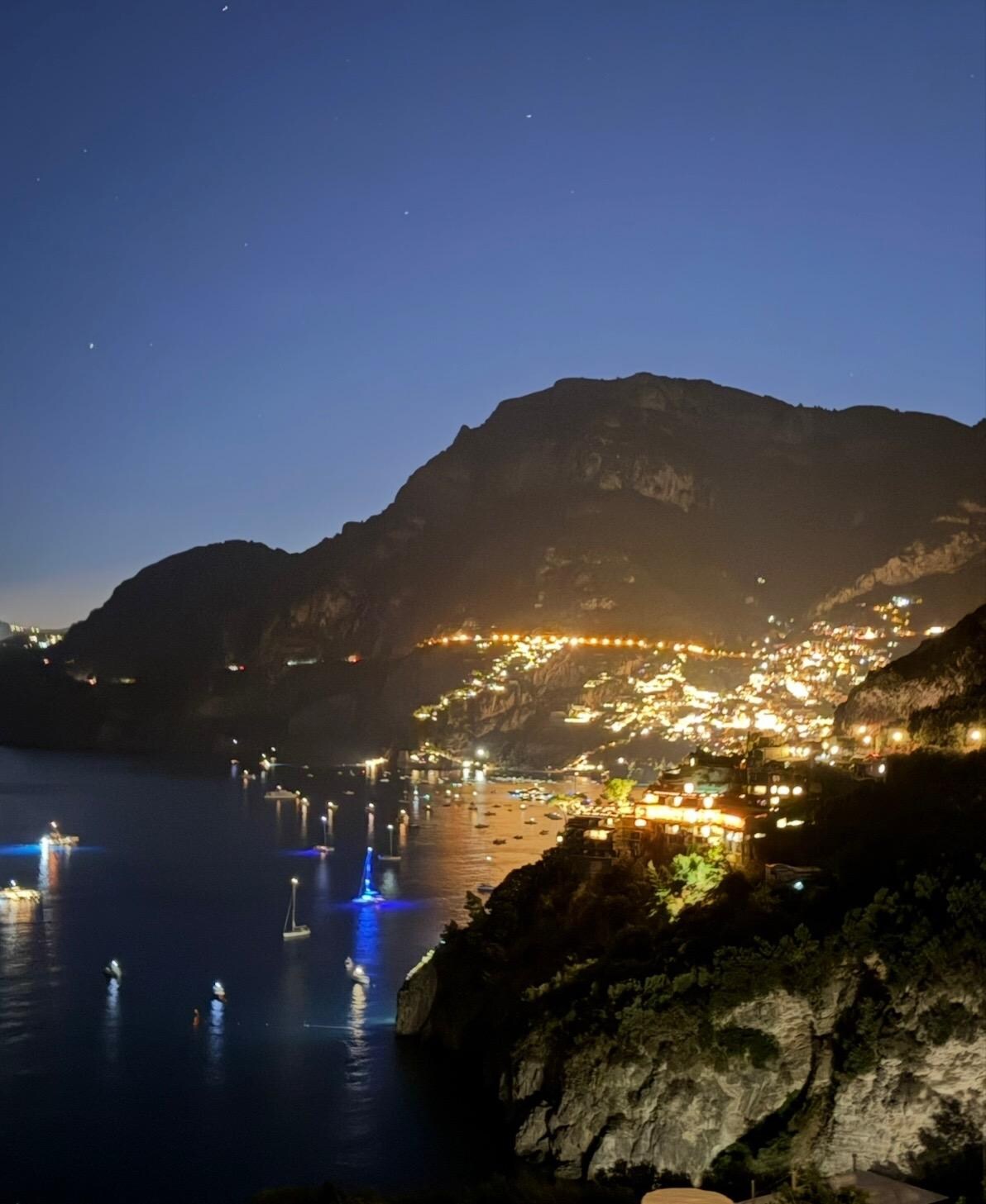 View of Positano at night from our villa 