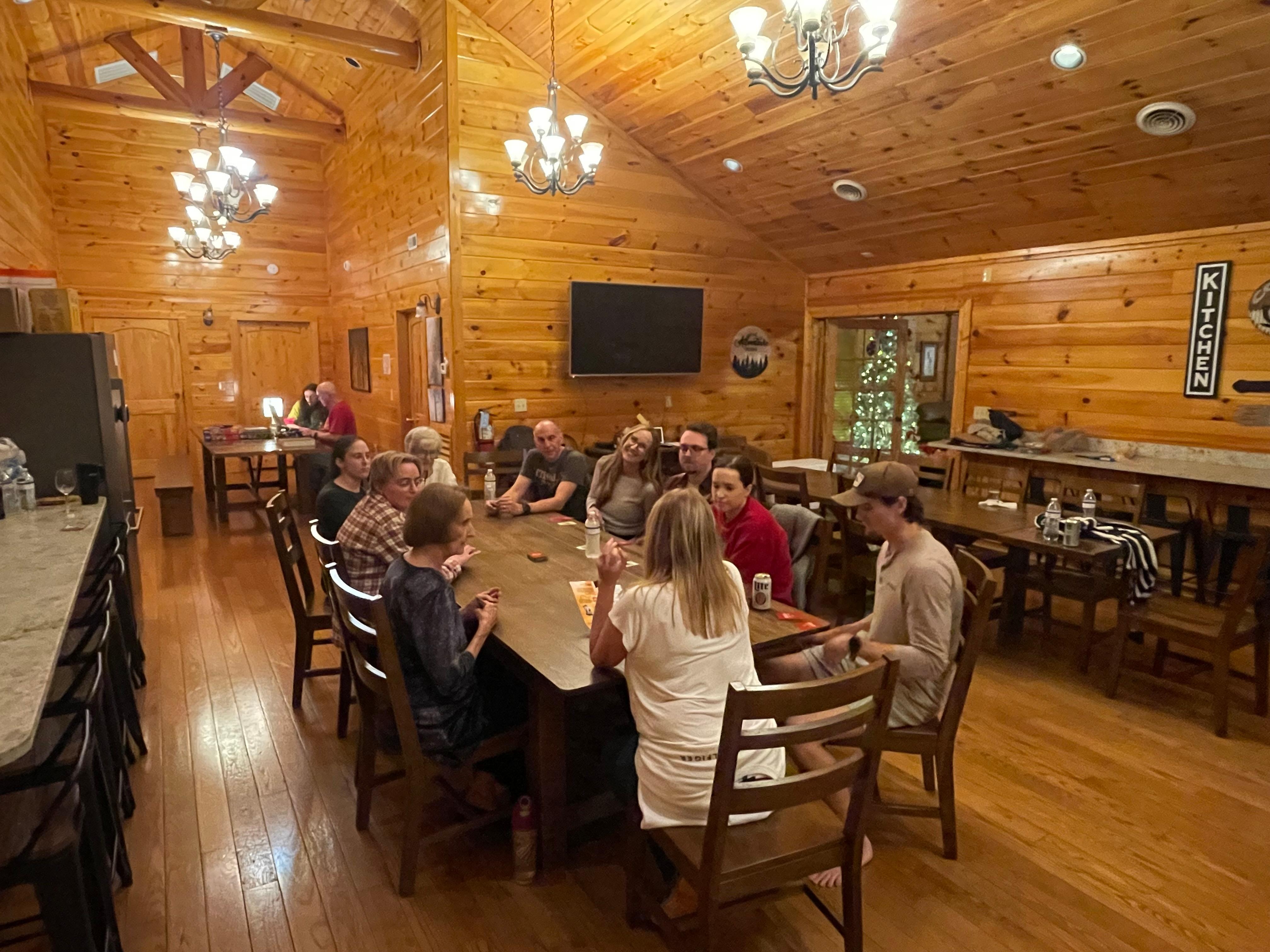 3 large tables in kitchen