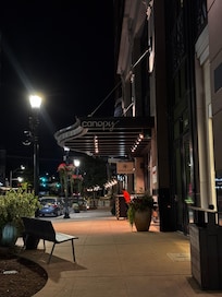 Outside. Helpful valet, well lit area.